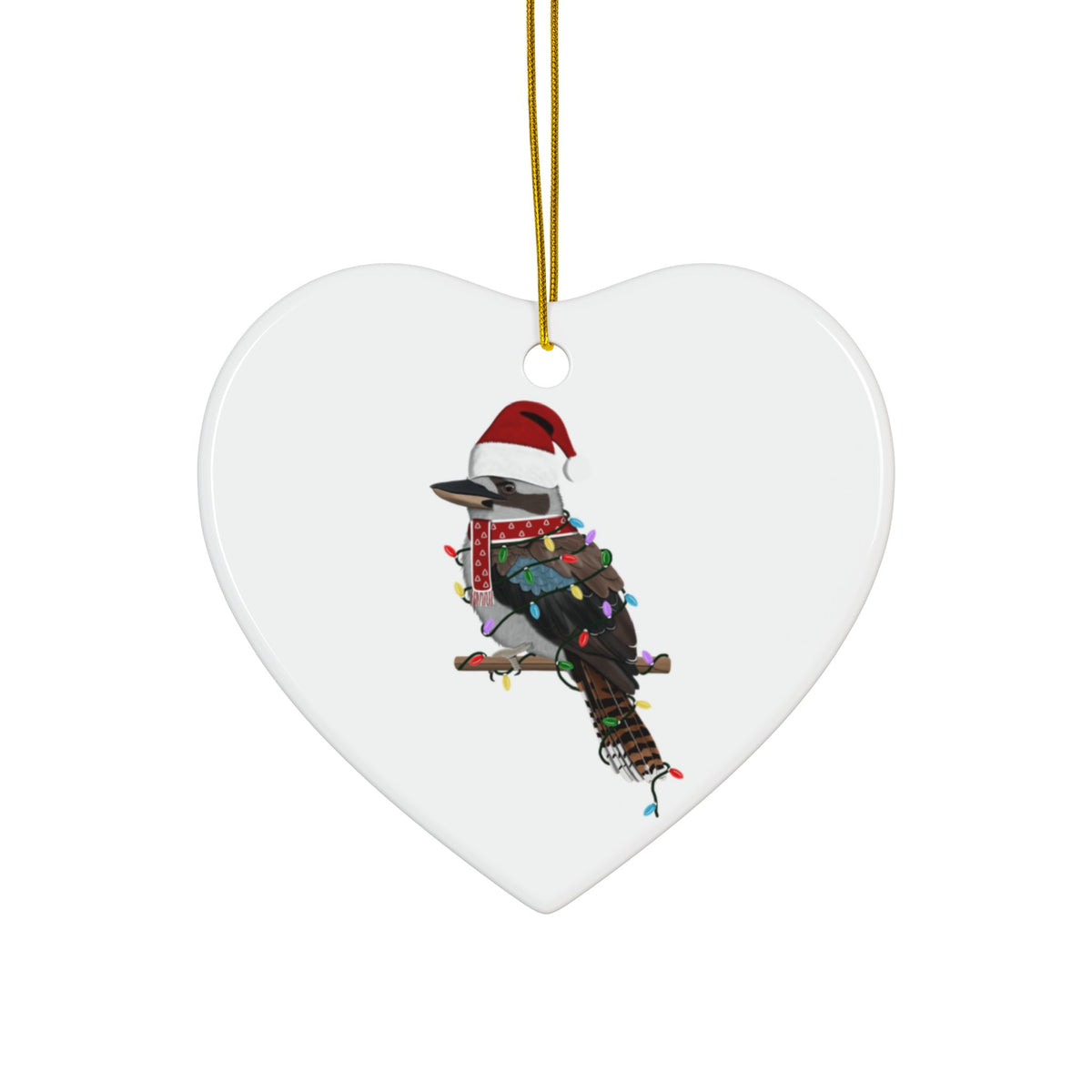 Kookaburra as Santa Ceramic Bird Christmas Ornament | Durable Double-Sided Lover Decor Ornaments –