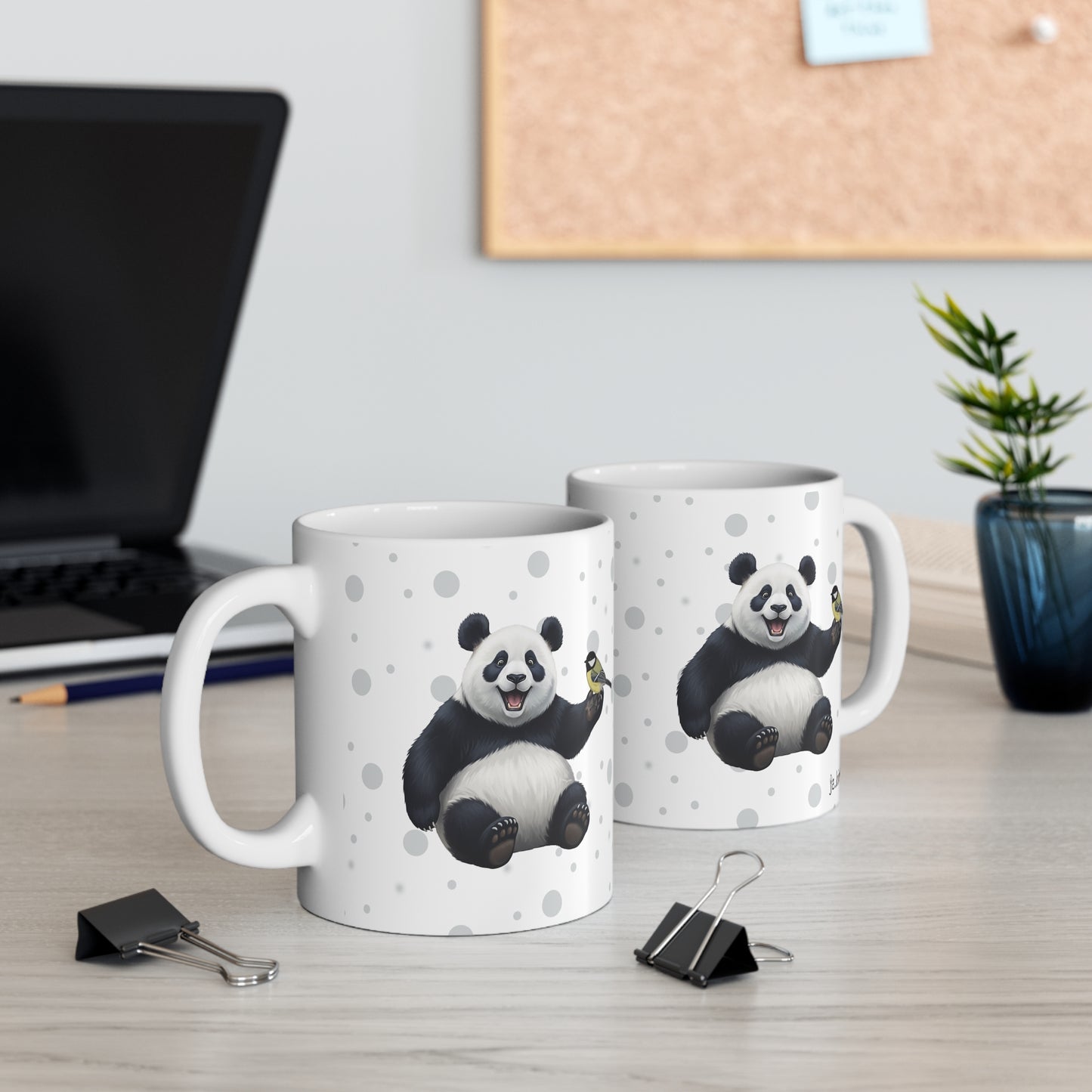 Panda Bear Mug with Chickadee for Animal Lovers & Bird Watchers 11oz