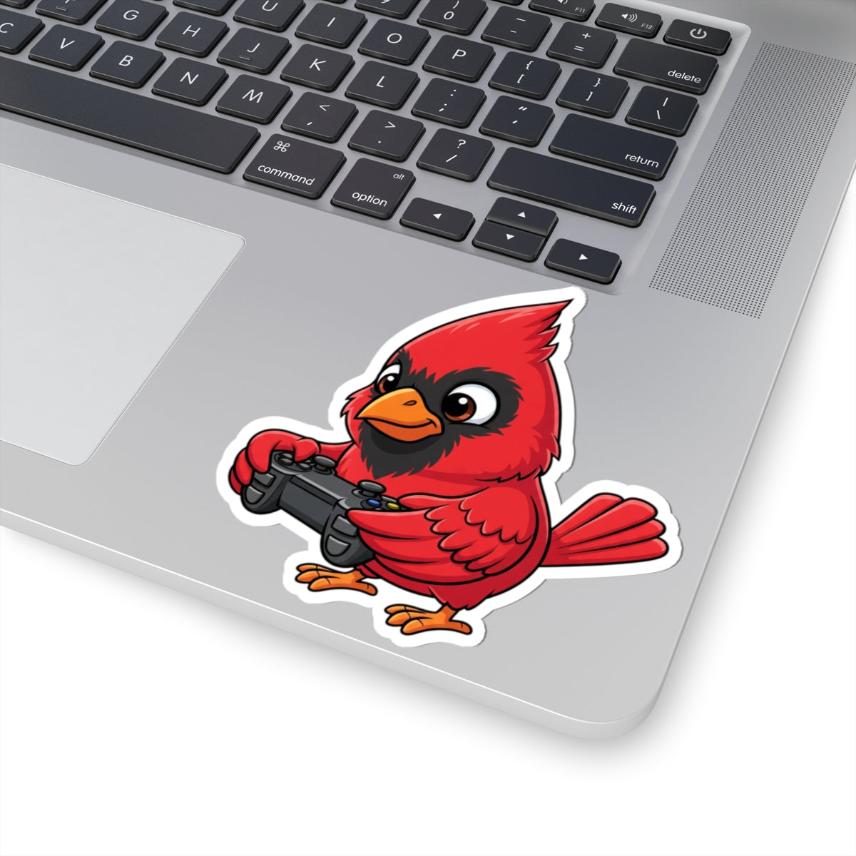 Cardinal Playing Video Games Kiss-Cut Sticker for Bird Watchers and Gaming Lovers