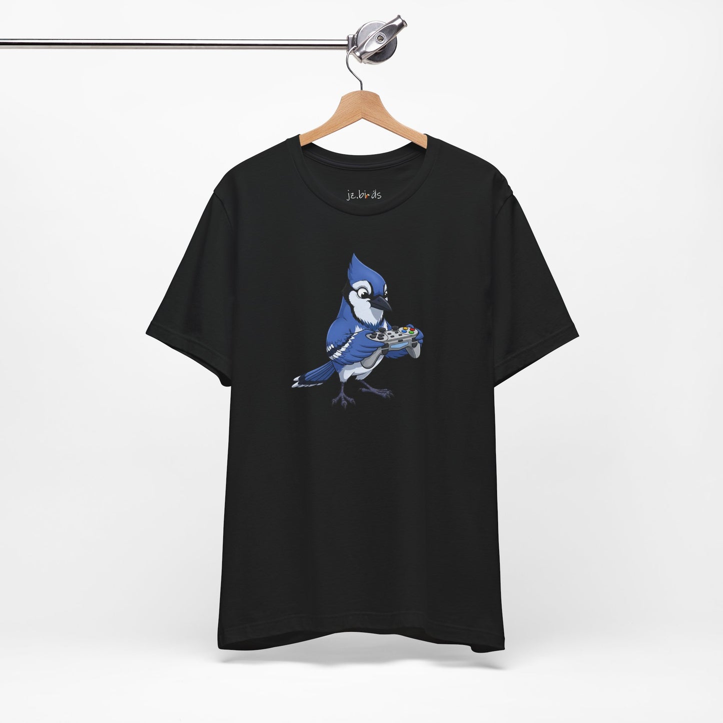 Blue Jay Playing Video Games Funny Gamer and Bird Lover T-Shirt