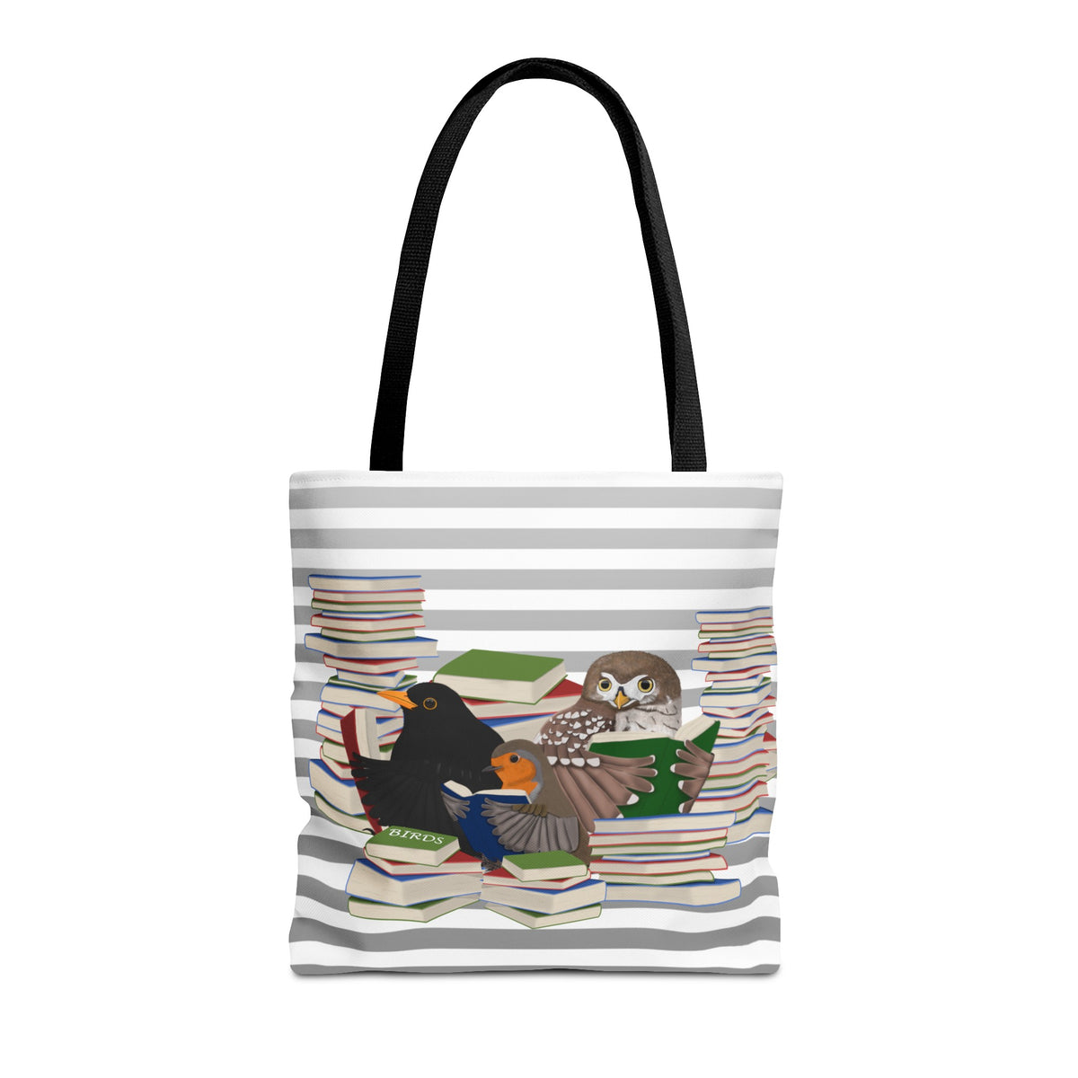 robin owl blackbird bird books tote bag