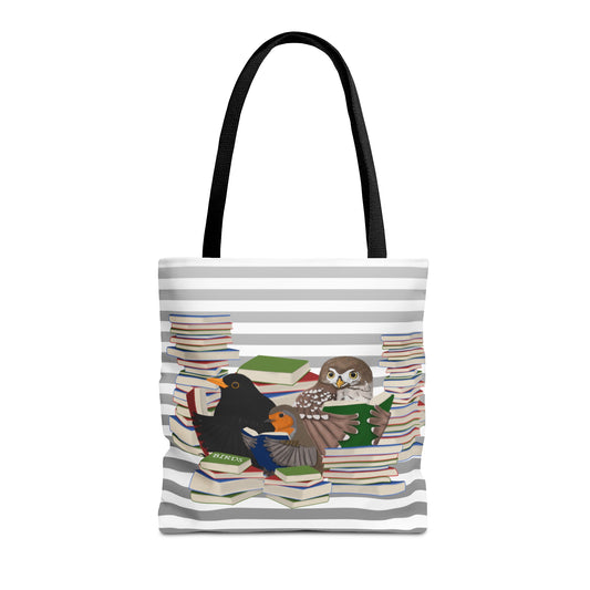 robin owl blackbird bird books tote bag