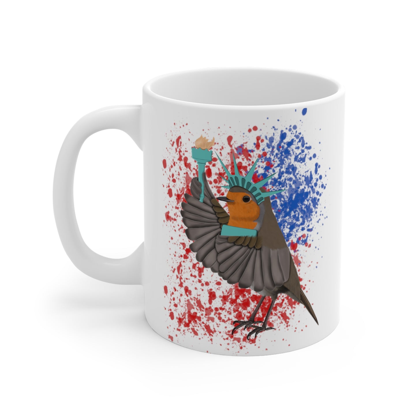Robin 4th of July Independence Day Statue of Liberty Bird Ceramic Mug 11oz White