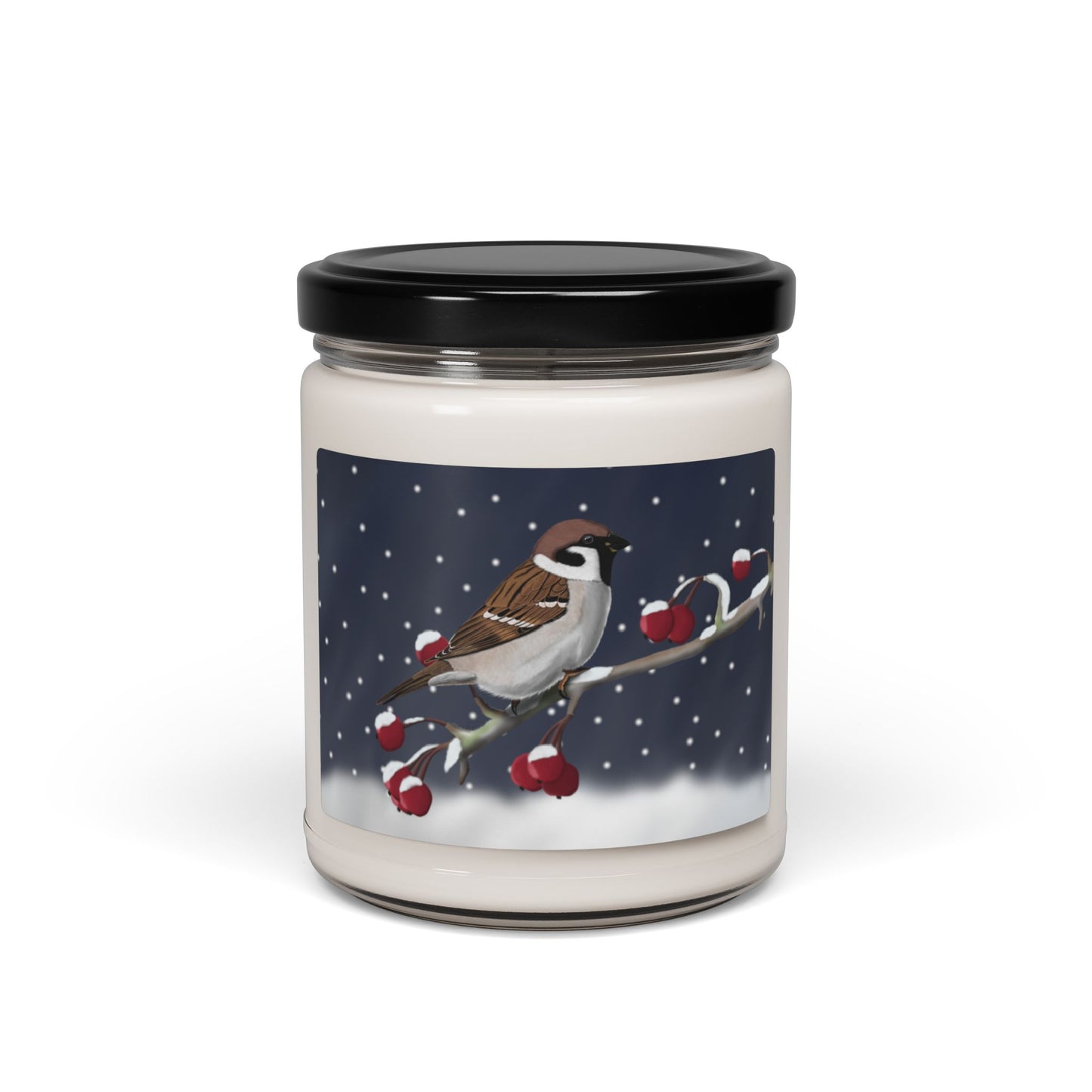 Tree Sparrow on a Winter Branch Christmas Bird Art Scented Soy Candle, 9oz