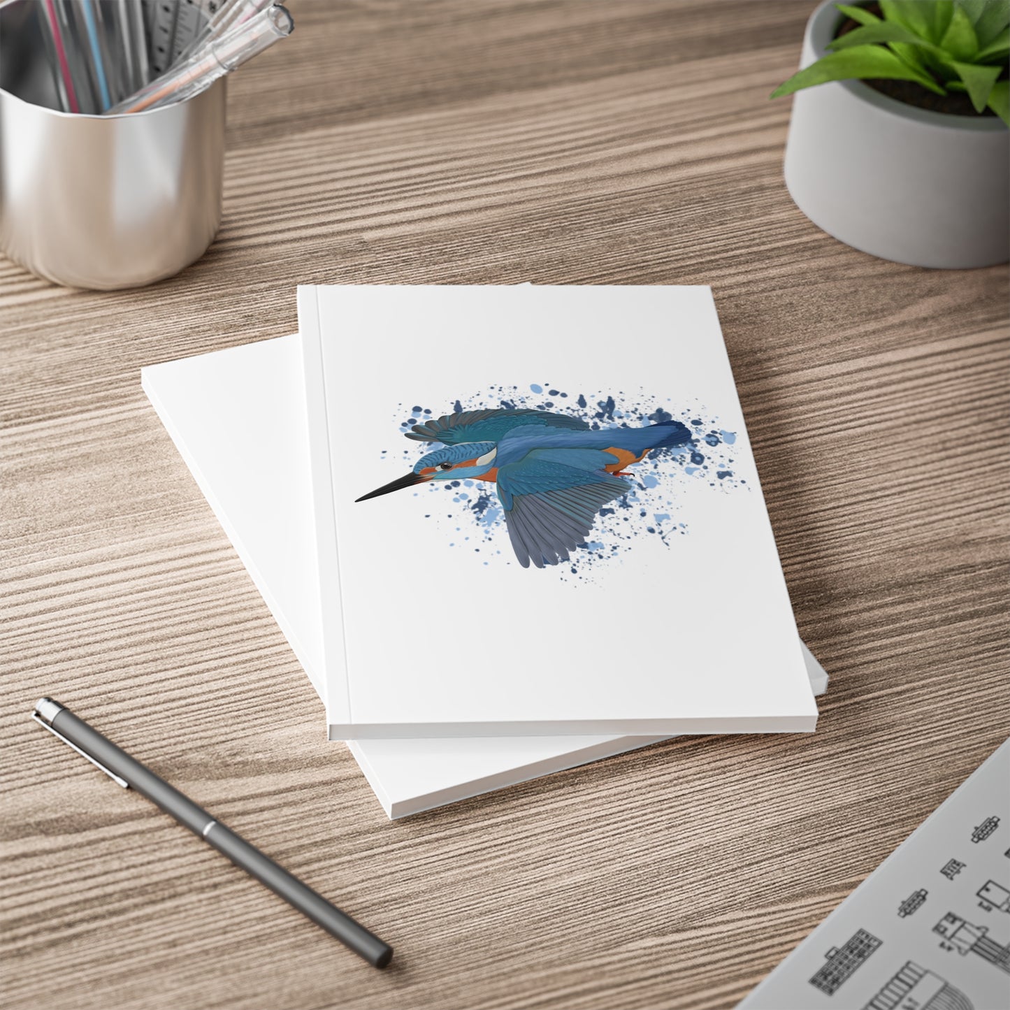 Eisvogel Vogel Notizbuch Weiß A5 Softcover 150 Seiten Liniert