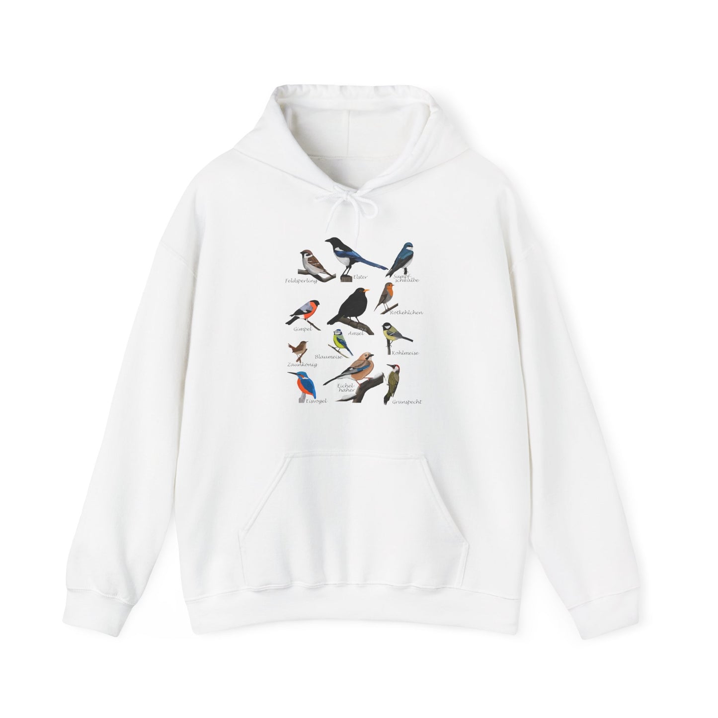 Gartenvögel Vogel Hoodie - Amsel Rotkehlchen Blaumeise Kapuzenpullover für Vogelbeobachter & Naturliebhaber mit Vogelmotiv