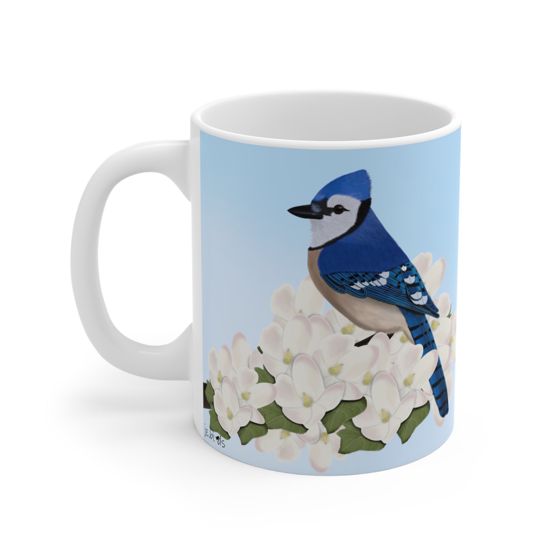 Blue Jay Apple Spring Blossoms Bird Ceramic Mug 11oz - jz.birds