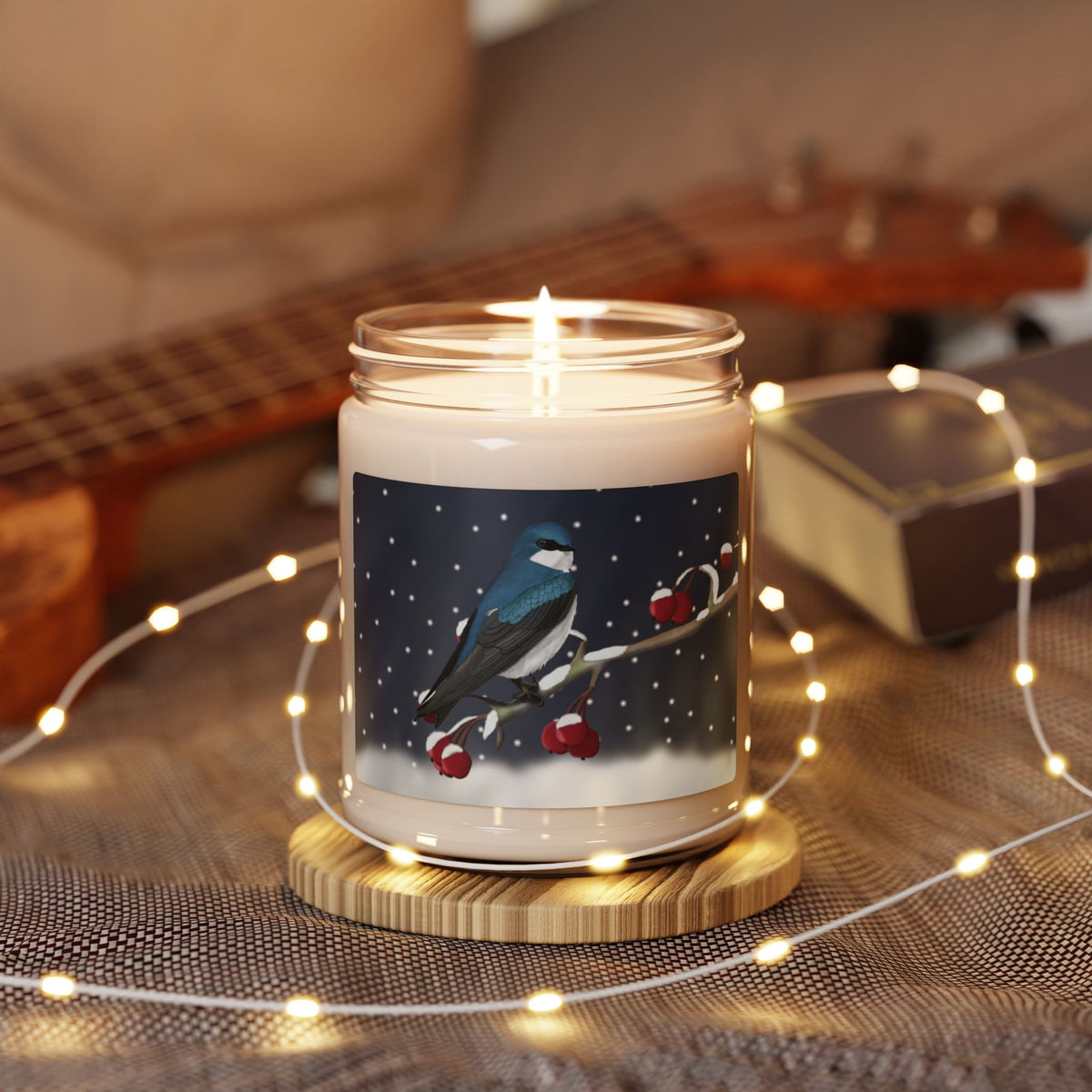 Tree Swallow on a Winter Branch Christmas Bird Art Scented Soy Candle, 9oz