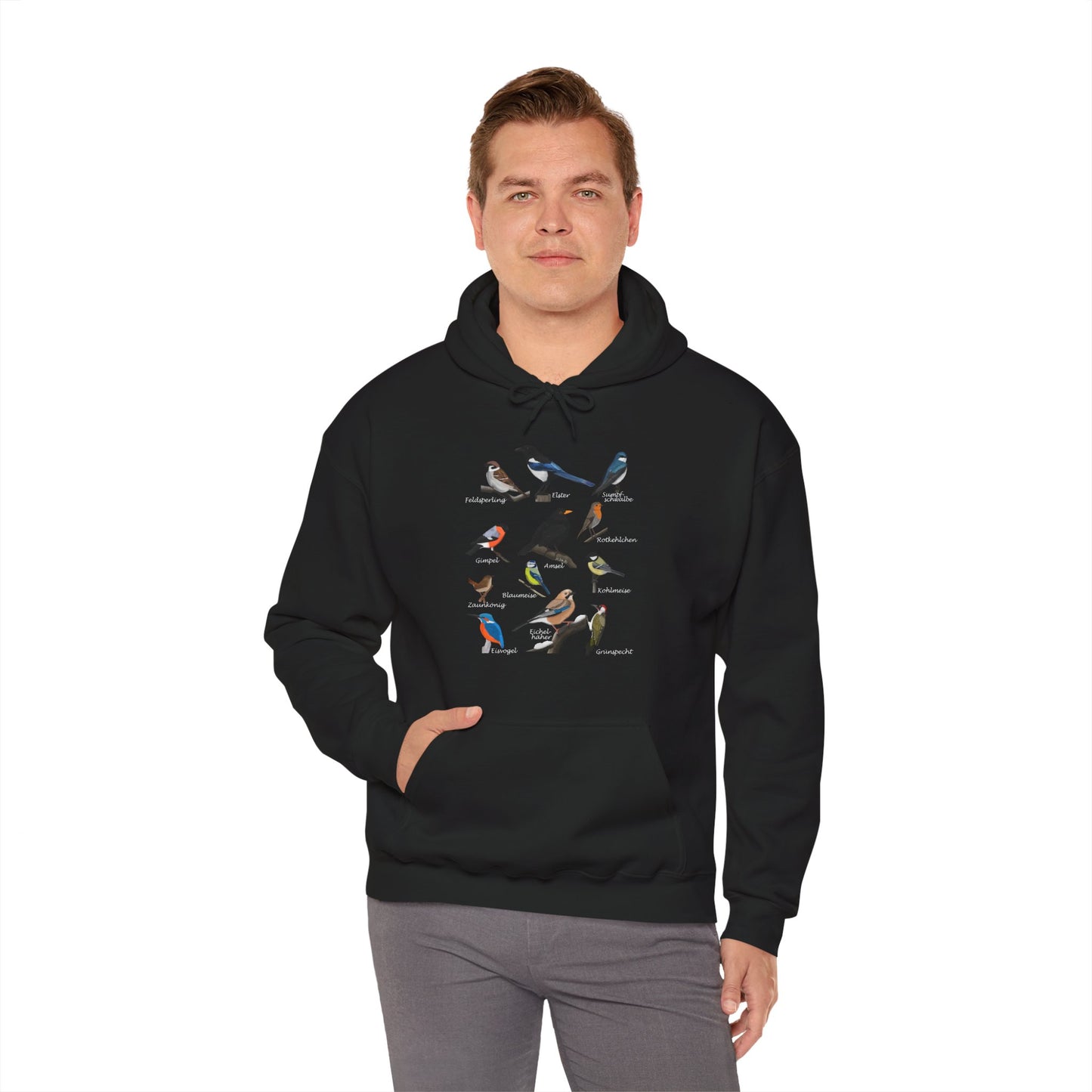 Gartenvögel Vogel Hoodie - Amsel Rotkehlchen Blaumeise Kapuzenpullover für Vogelbeobachter & Naturliebhaber mit Vogelmotiv