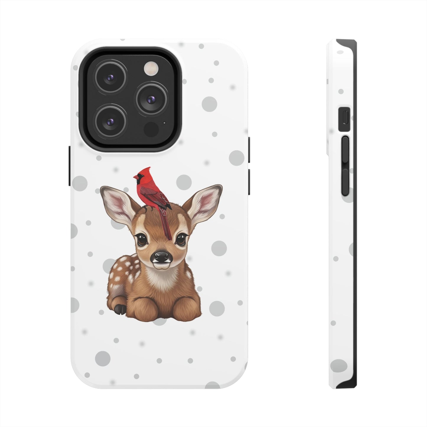 Cute Fawn with a Cardinal Animal iPhone Case - Dual-Layer PC/TPU Protective Cover for iPhone