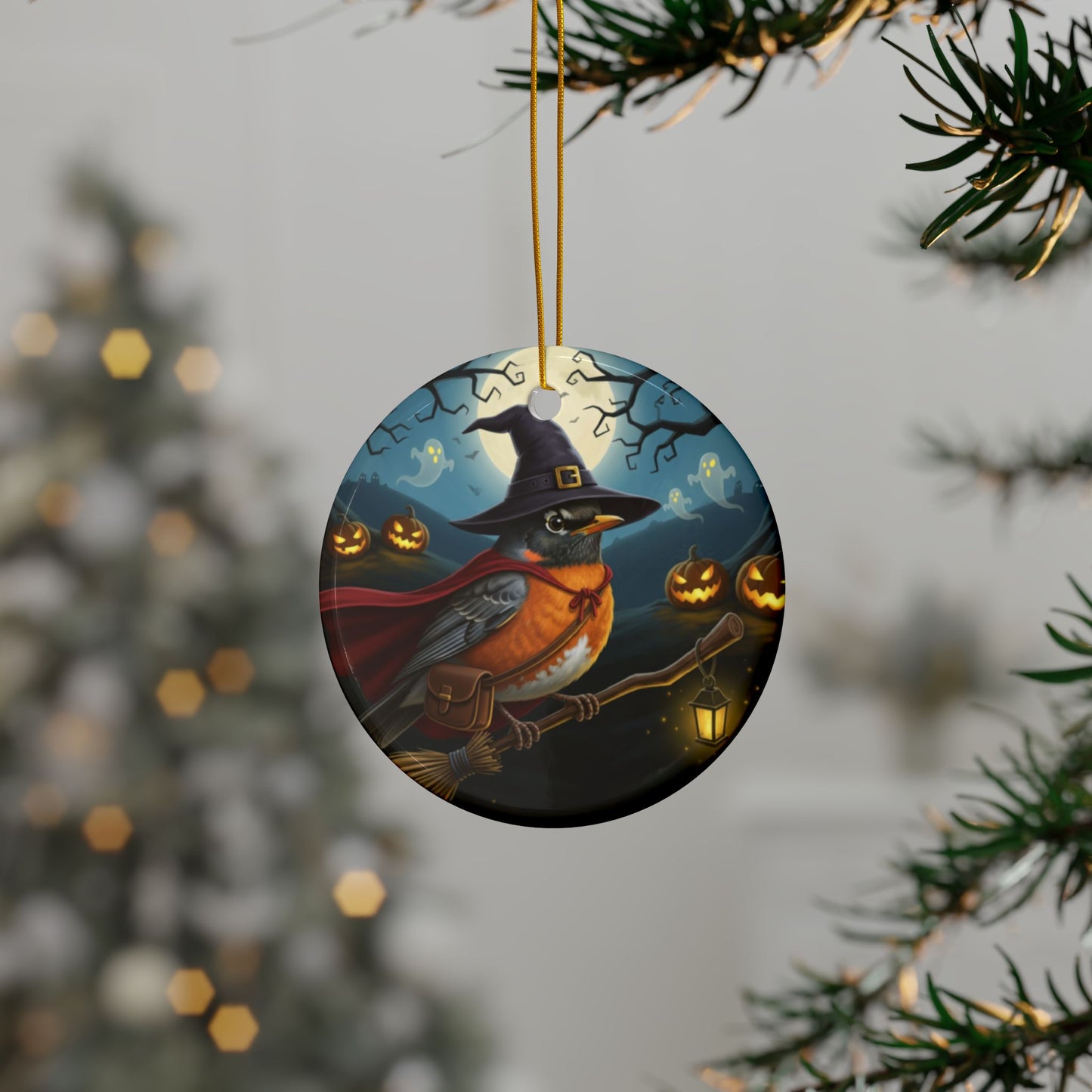 American Robin Halloween Ornaments, 2-Sided Witchy Bird Decor, Spooky Decorations, Halloween Gifts