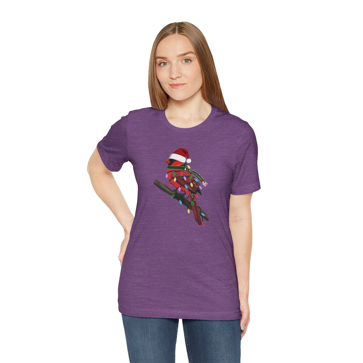 Cardinal with Fairy Lights Christmas Bird T-Shirt