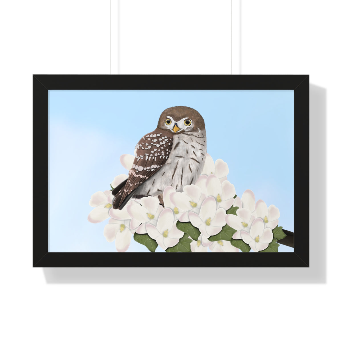 Little Owl Spring Blossoms Bird Framed Poster –