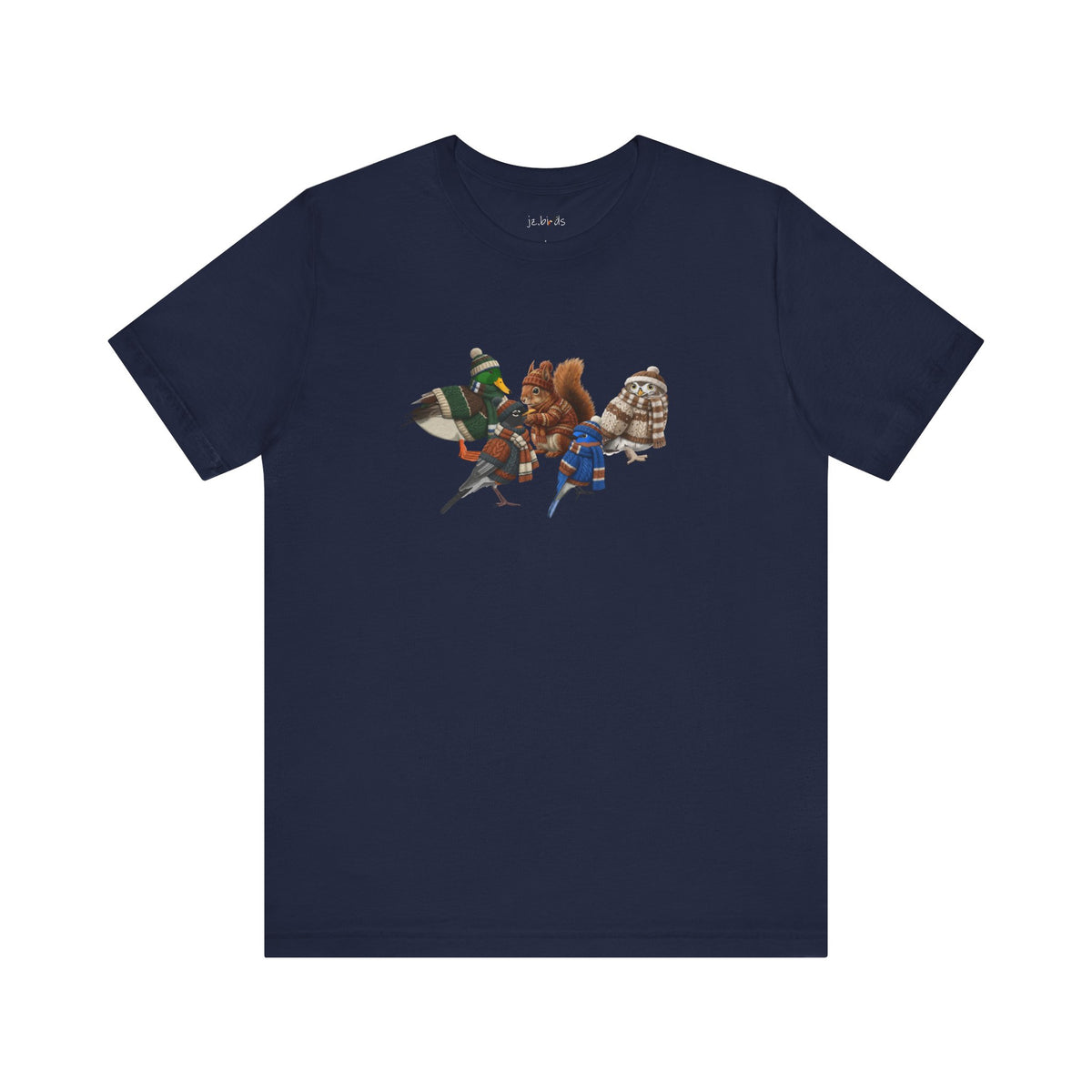 Funny Winter T-Shirt: The Cozy Backyard Squad in Knitted Sweaters T-Shirt – bird lover and style