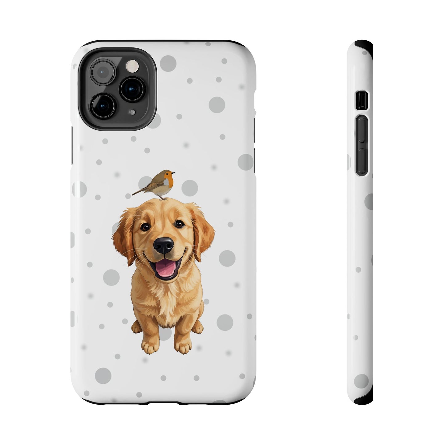 Cute Golden Retriever with European Robin Animal iPhone Case - Dual-Layer PC/TPU Protective Cover for iPhone