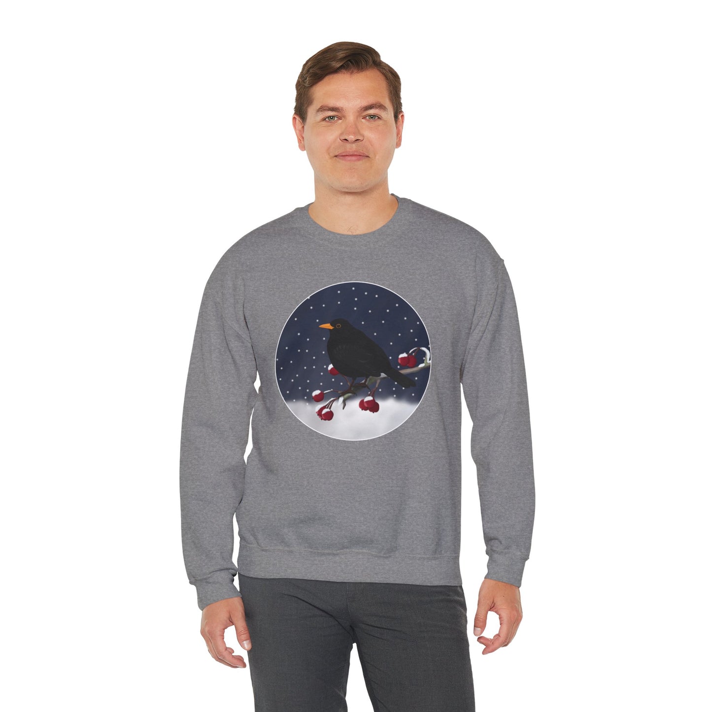 Blackbird on a Winter Branch Birdwatcher Christmas Bird Sweatshirt