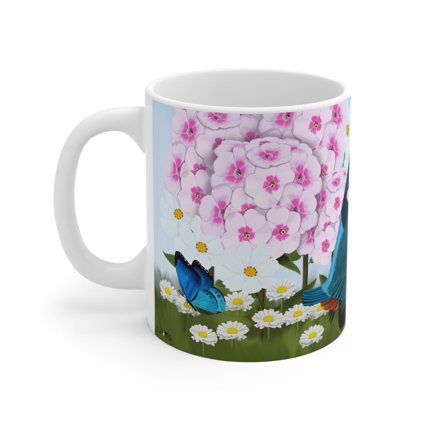 Kingfisher Summer Flowers Bird Ceramic Mug 11oz - jz.birds