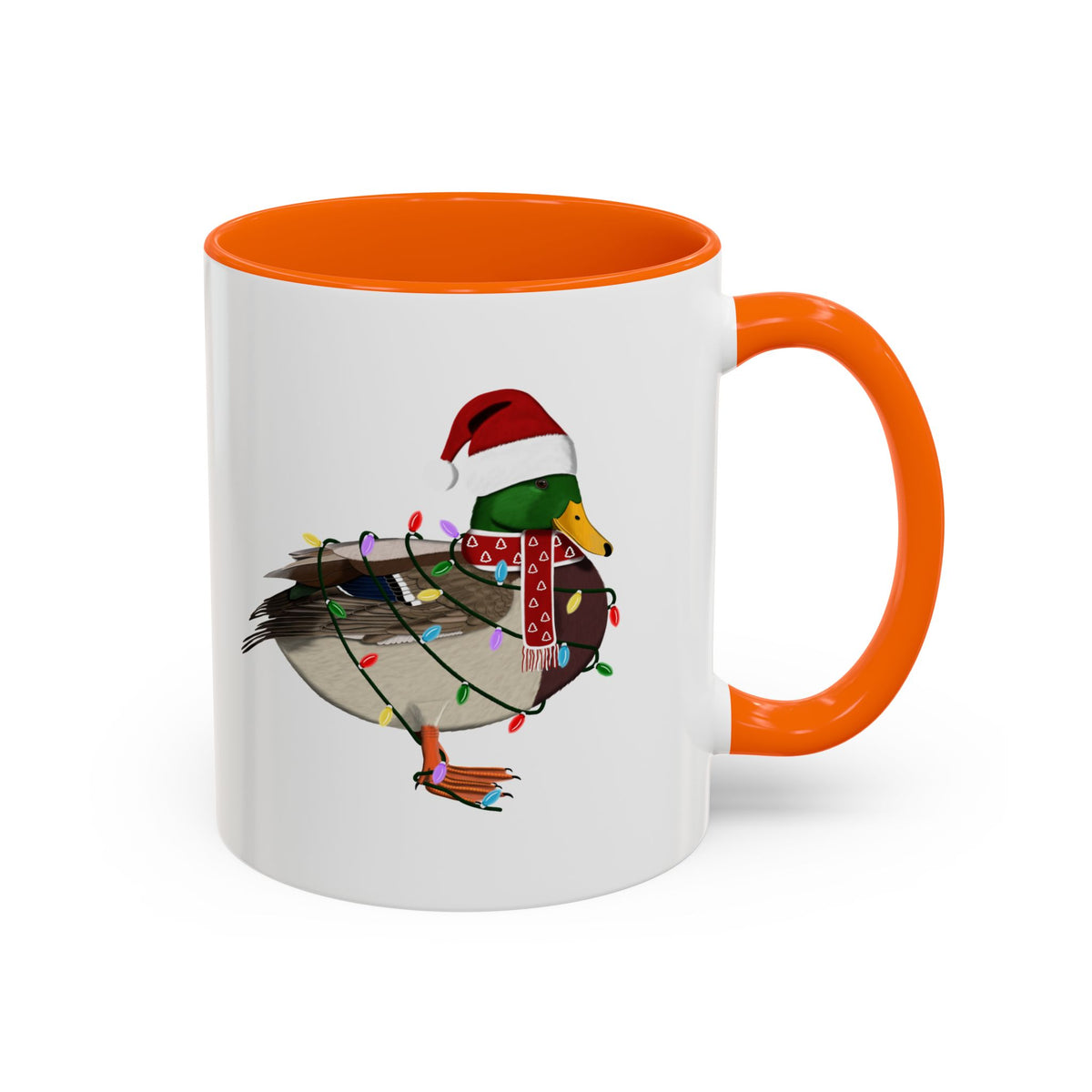 Mallard as Santa with Fairy Lights Ceramic Bird Coffee Mug – Custom Gift for Bird Watchers