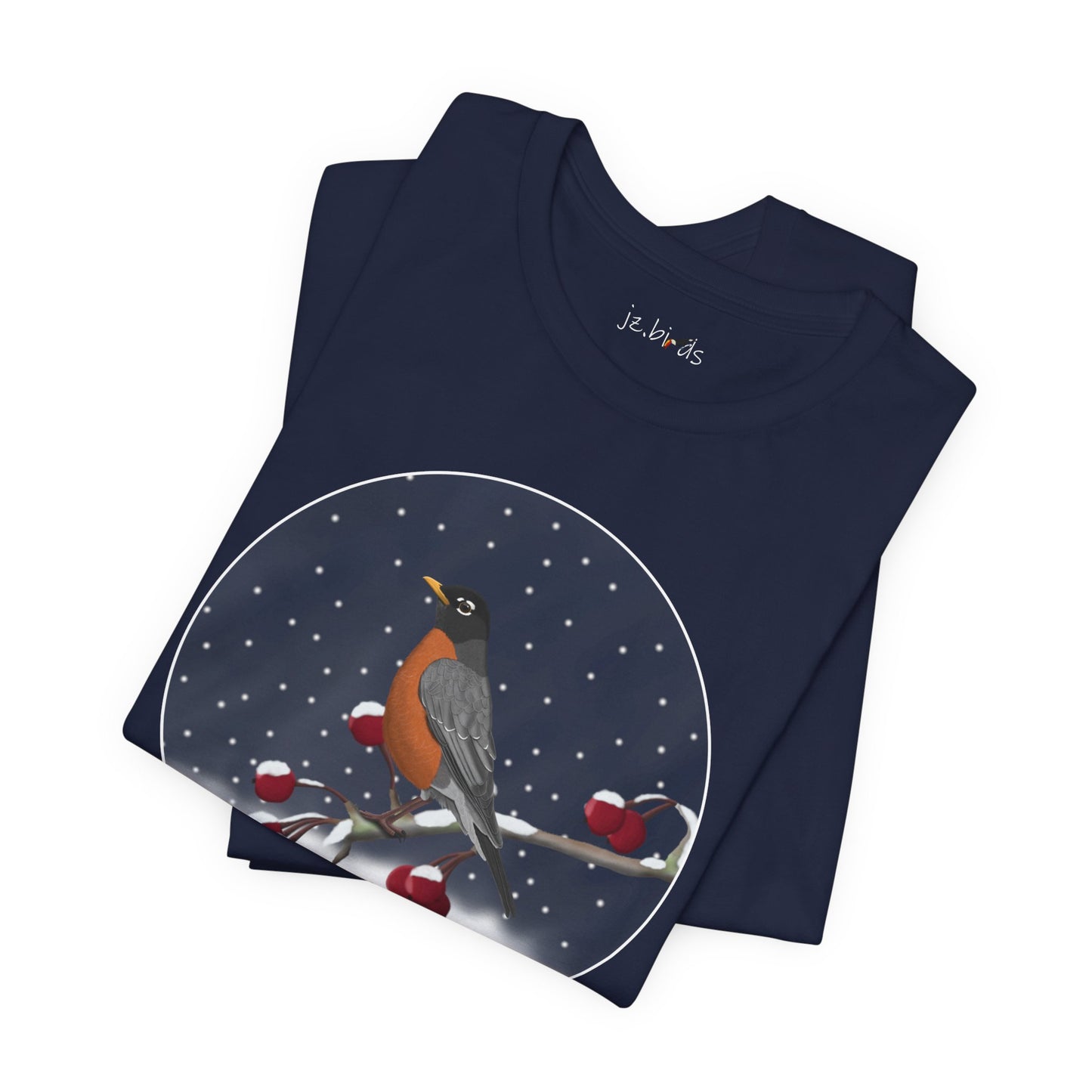 American Robin on a Winter Branch Birdwatcher Christmas Bird T-Shirt
