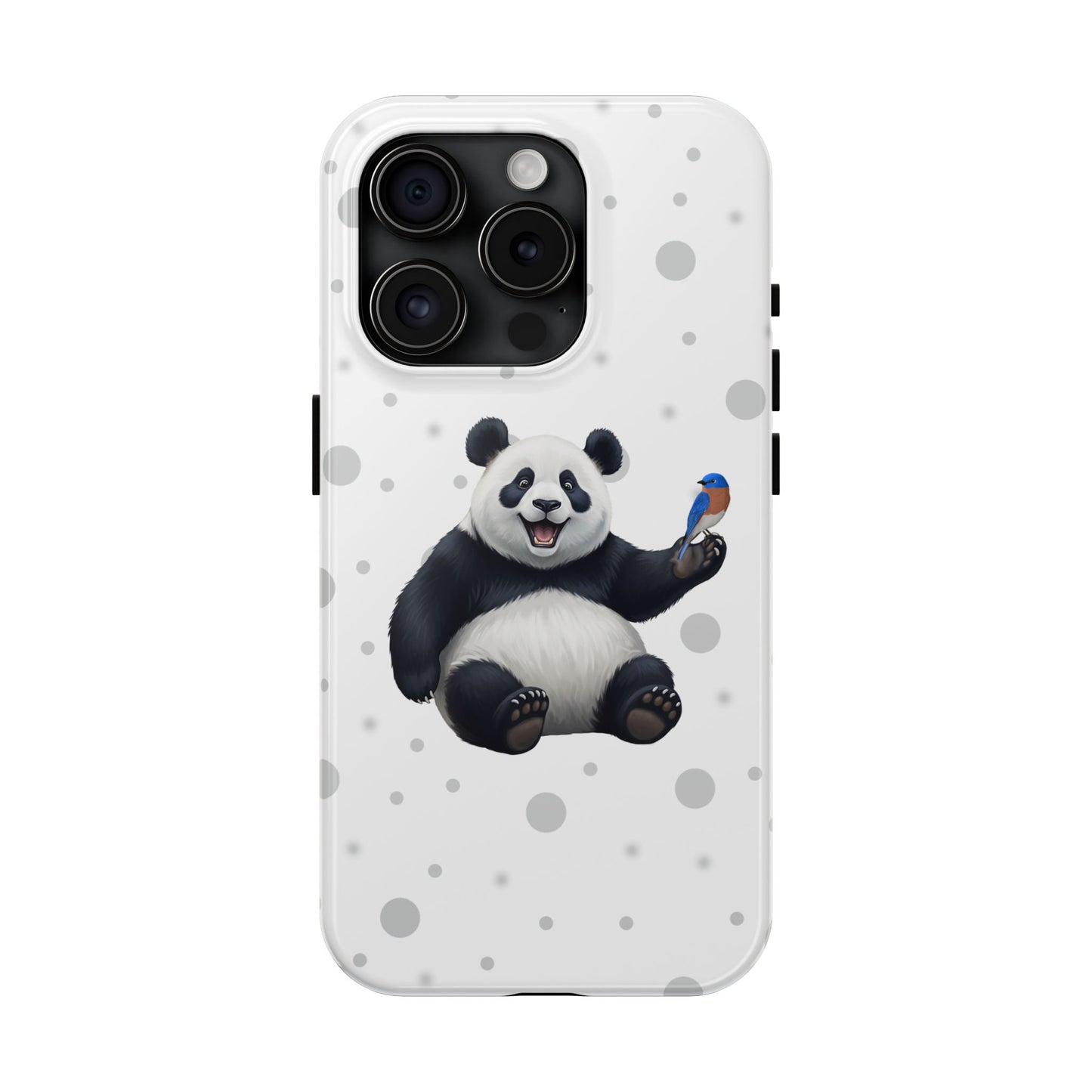 Cute Panda Bear with a Bluebird Animal iPhone Case - Dual-Layer PC/TPU Protective Cover for iPhone