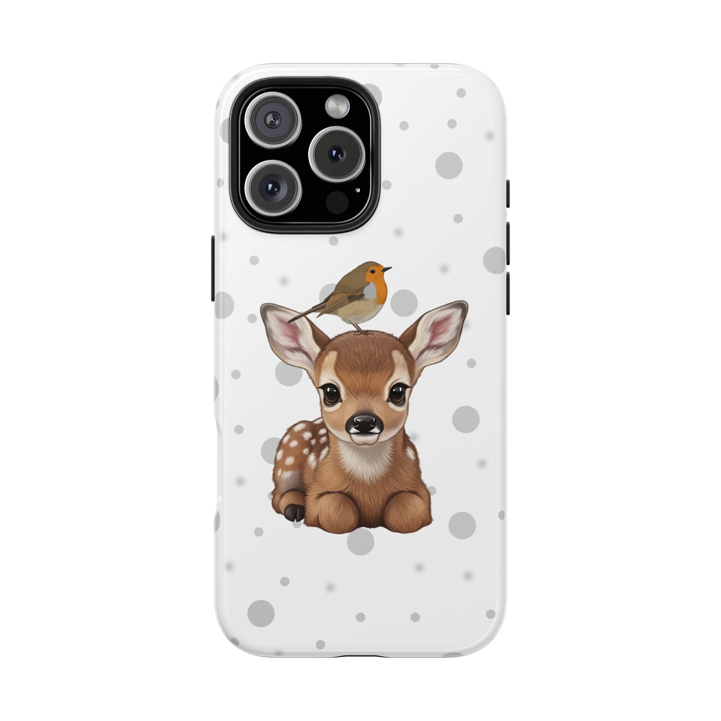 Cute Fawn with European Robin Animal iPhone Case - Dual-Layer PC/TPU Protective Cover for iPhone
