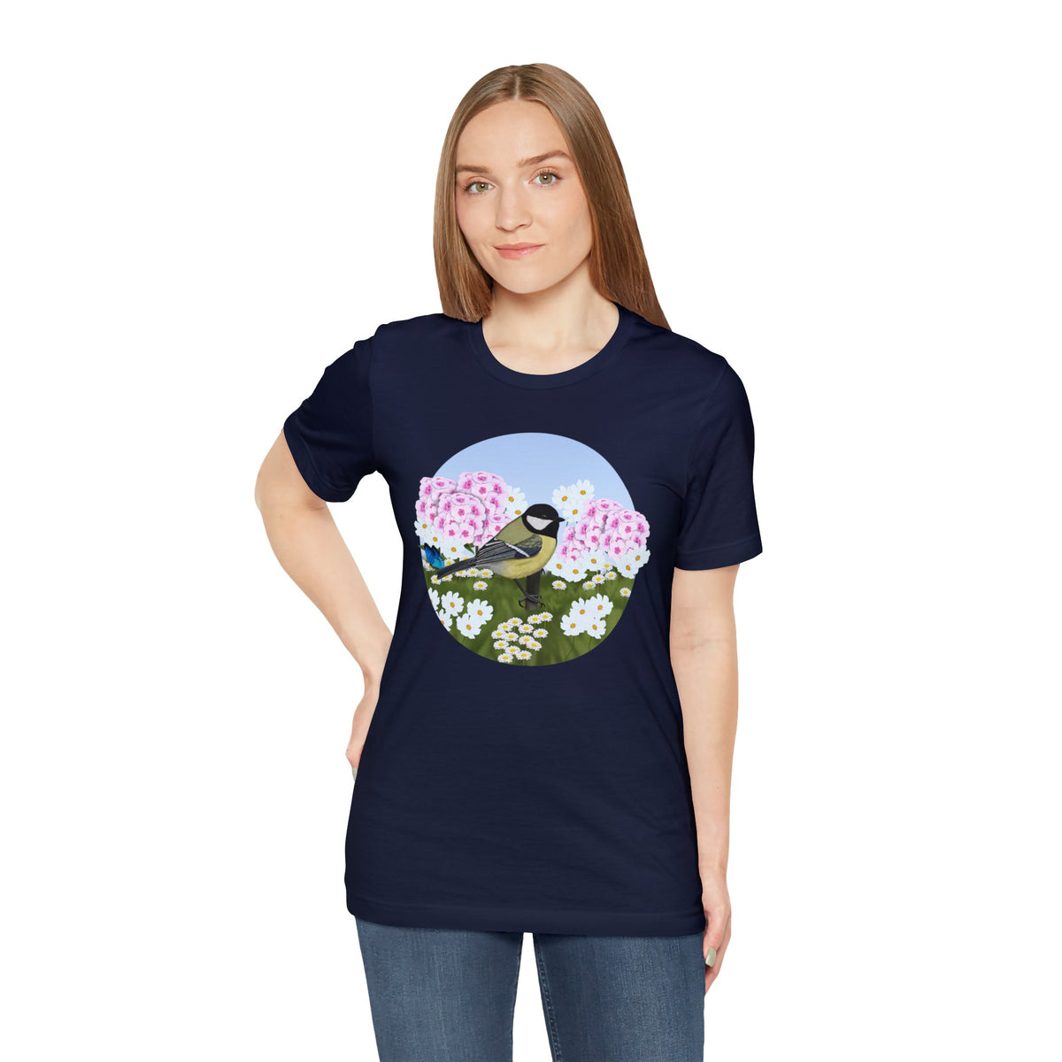 Chickadee and Summer Flowers Bird Tee