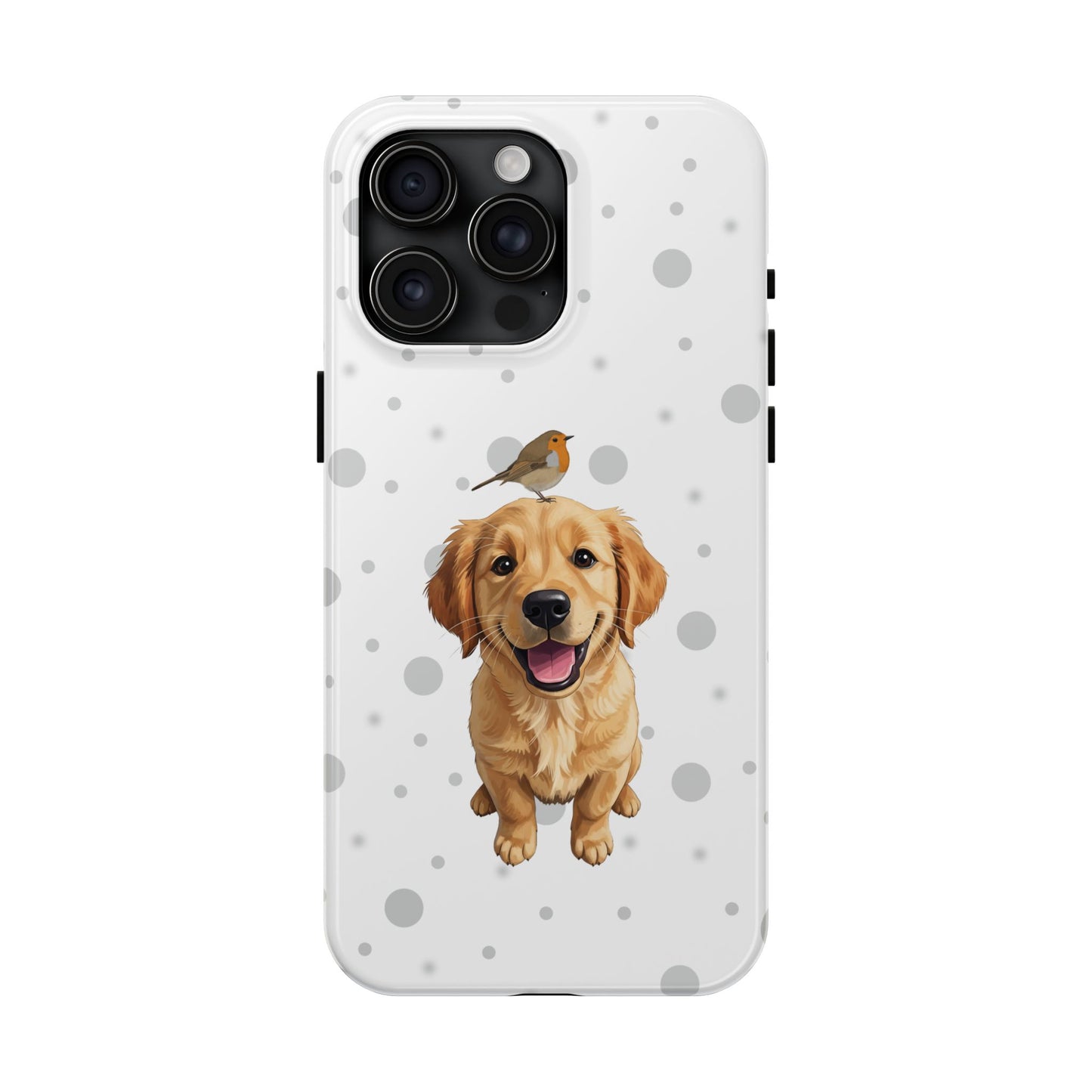 Cute Golden Retriever with European Robin Animal iPhone Case - Dual-Layer PC/TPU Protective Cover for iPhone