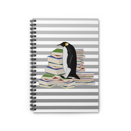 Penguin Bird with Books Birdlover Bookworm Spiral Notebook Ruled Line