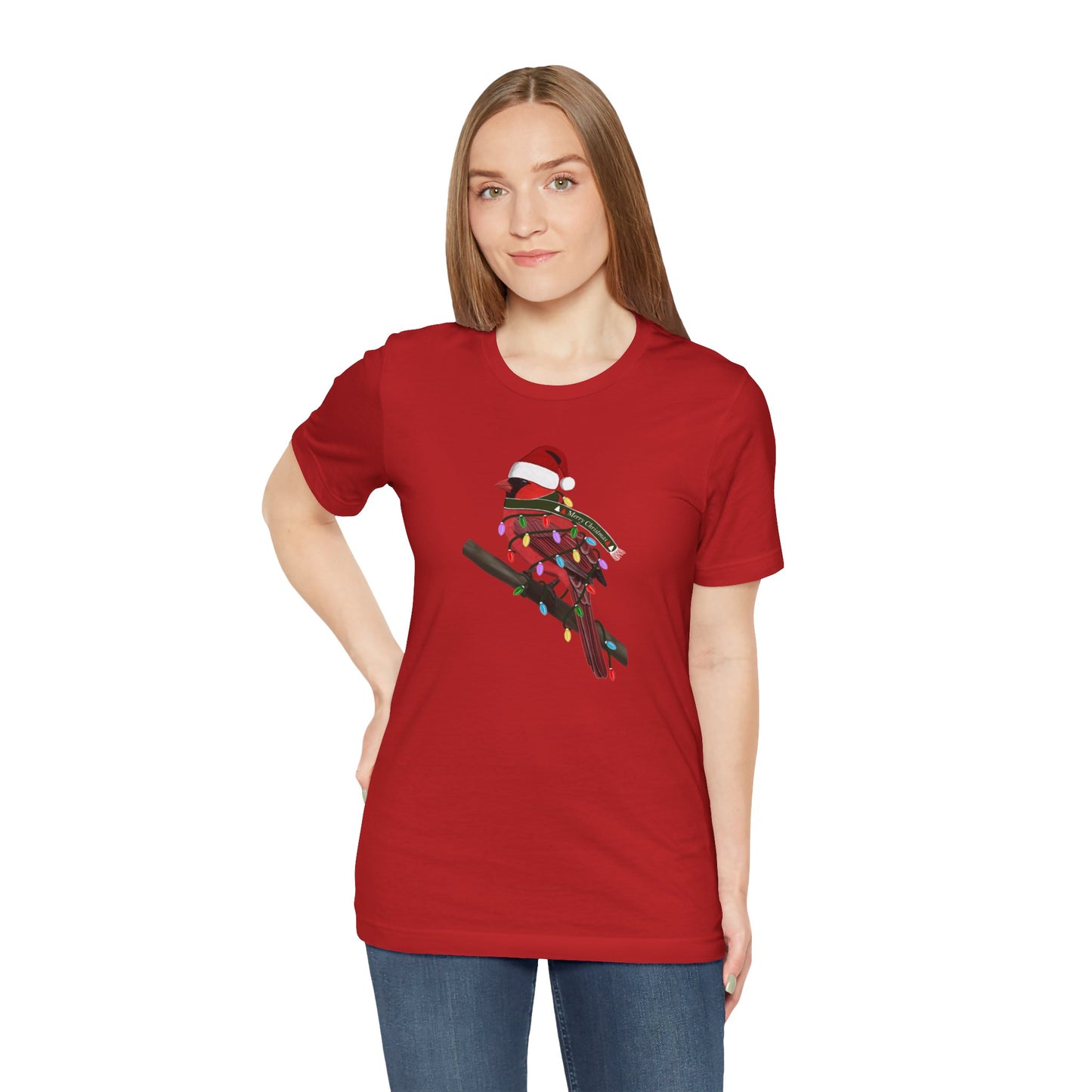Cardinal with Fairy Lights Christmas Bird T-Shirt