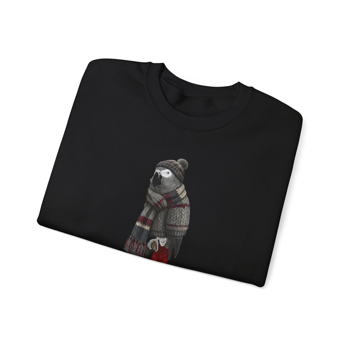 Grey Parrot Winter Sweatshirt | Bird Watcher Crewneck | Unisex Songbirds Wearing Knit Gift for Bird Lovers