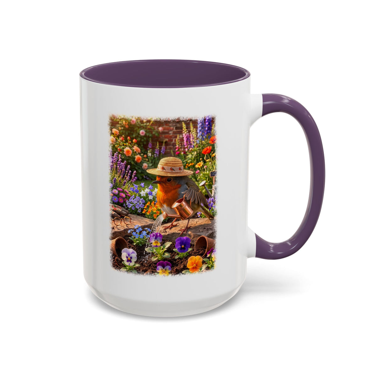 Robin Rosi Watering Flowers Mug for Bird Lovers