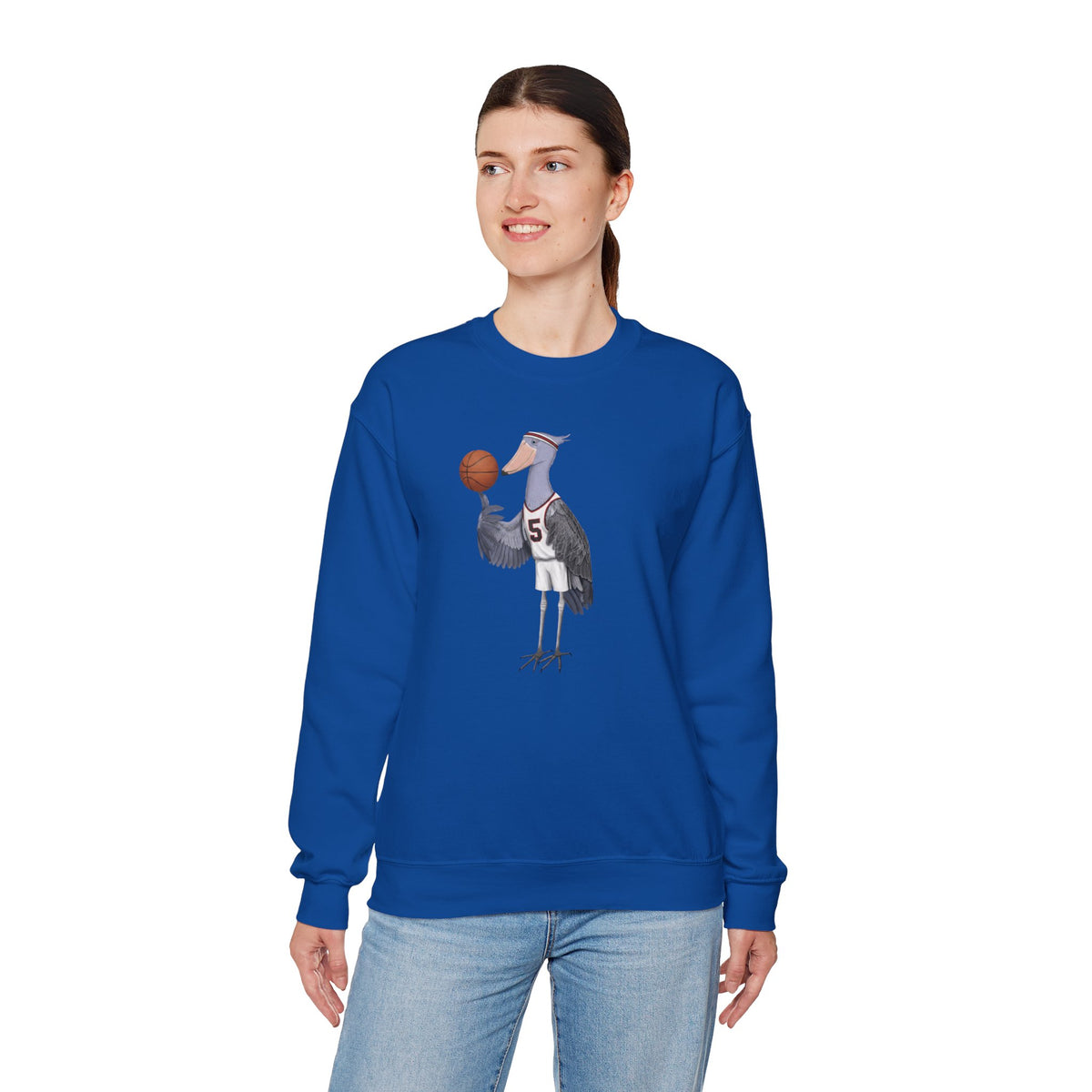 Shoebill Funny Basketball Bird Sweatshirt | Bird Watcher Crewneck | Unisex Unique Hoops Fan Gift