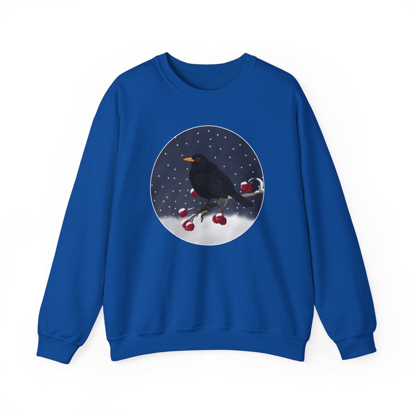 Blackbird on a Winter Branch Birdwatcher Christmas Bird Sweatshirt