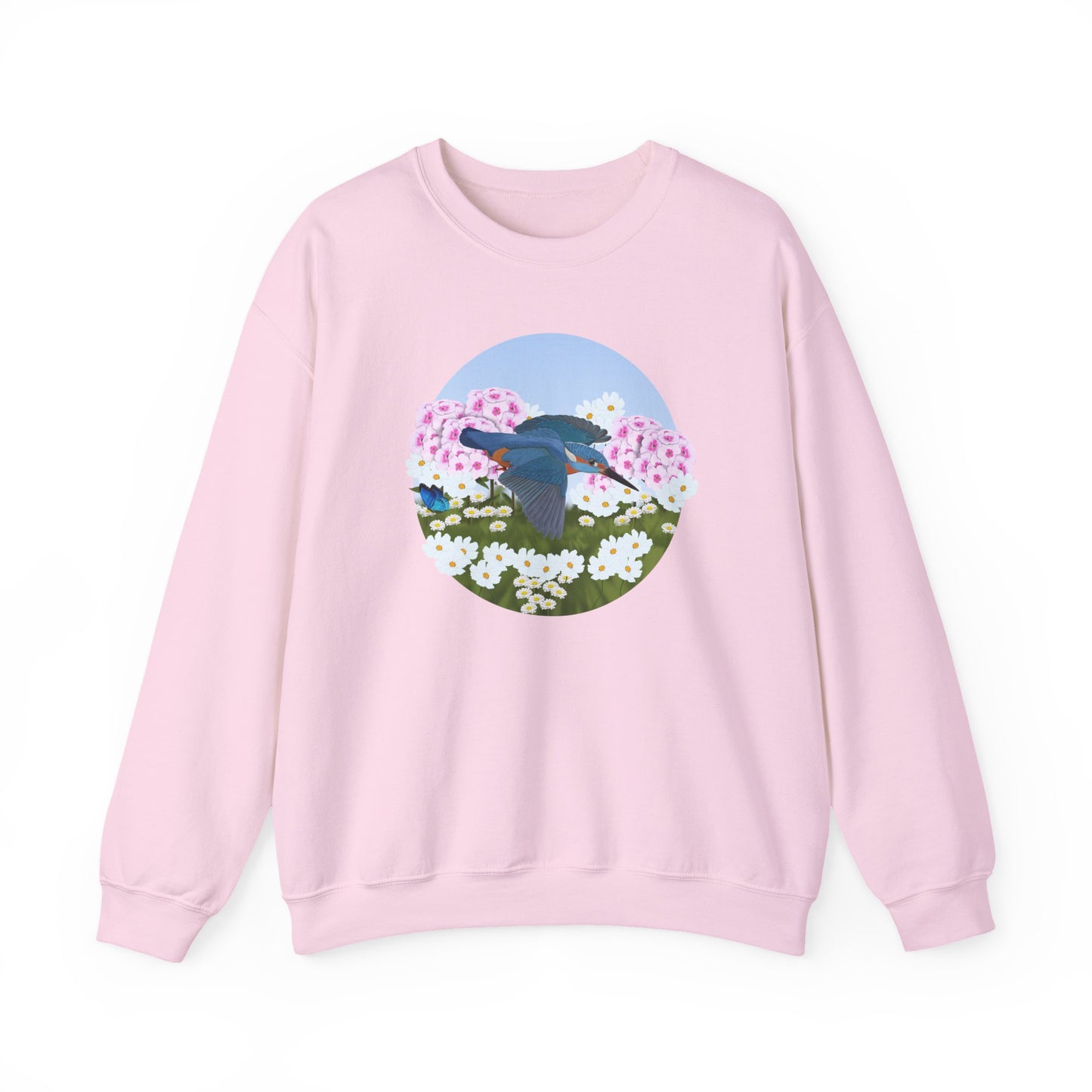 Kingfisher with Summer Flowers Sweatshirt Birding & Bird Watching Bird Lovers
