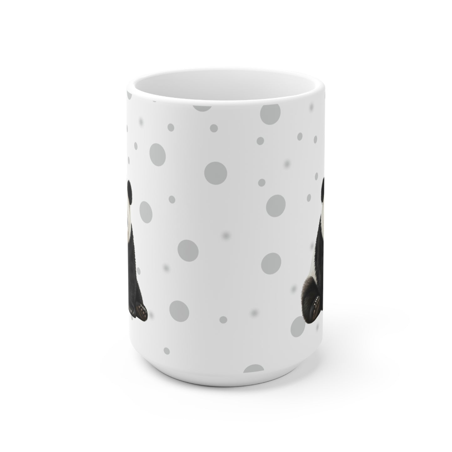 Rotkehlchen mit einem Panda Vogel Tiermotiv Tasse Punkte Grau