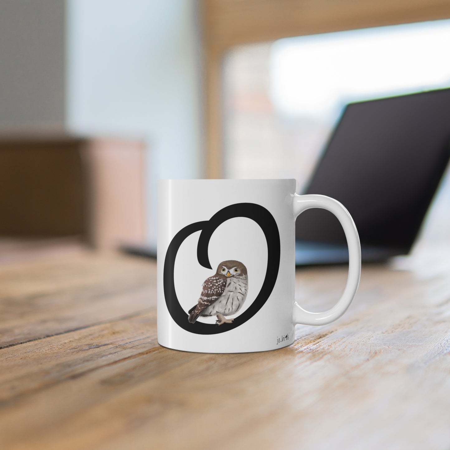 Owl Letter O Bird Ceramic Mug 11oz White