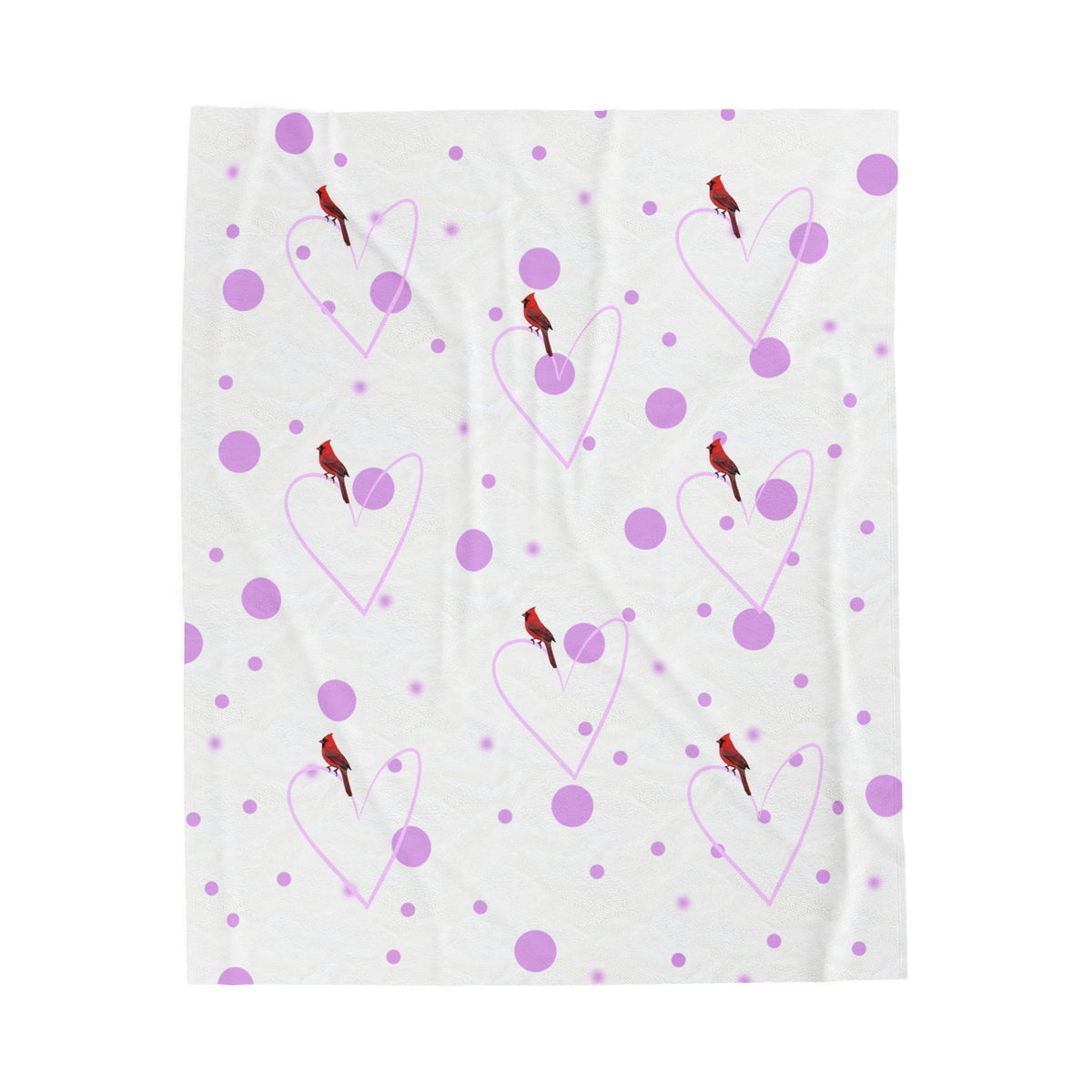 Cardinal Sofa Blankets – Valentine's Day Bird Velveteen Plush Blanket Pink Hearts and Dots