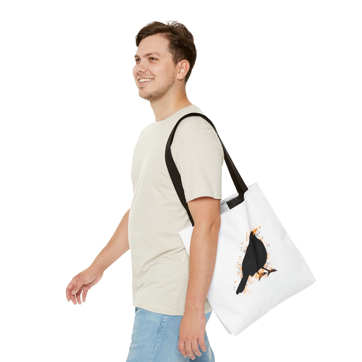 Amsel Tragetasche 40x40cm Vogel Tasche Weiß für Vogelbeobachter