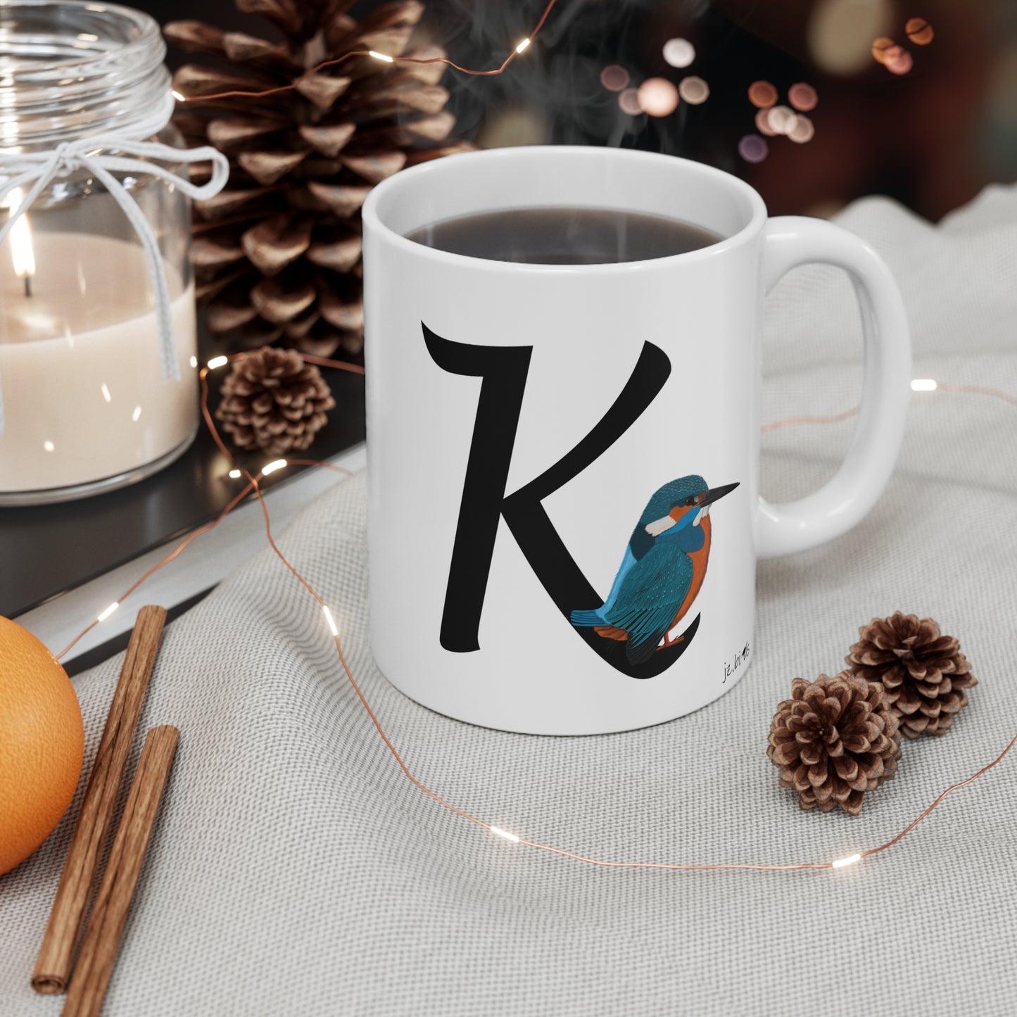 Kingfisher Letter K Bird Ceramic Mug 11oz White