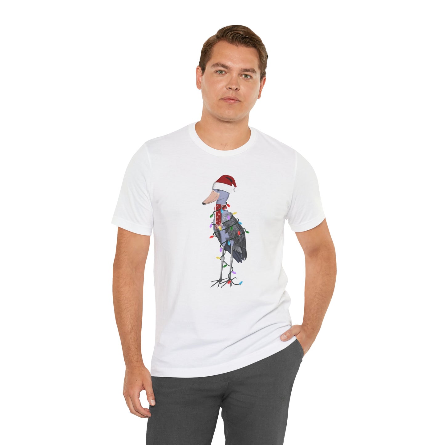 フェアリーライト付きハシビロコウのクリスマスバードTシャツ