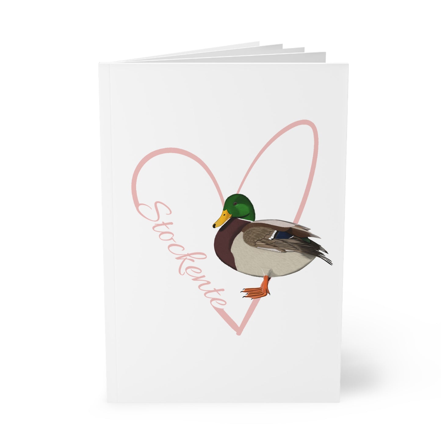 Stockente Notizbuch Vogel mit Herz A5 Softcover 150 Seiten Liniert Weiß