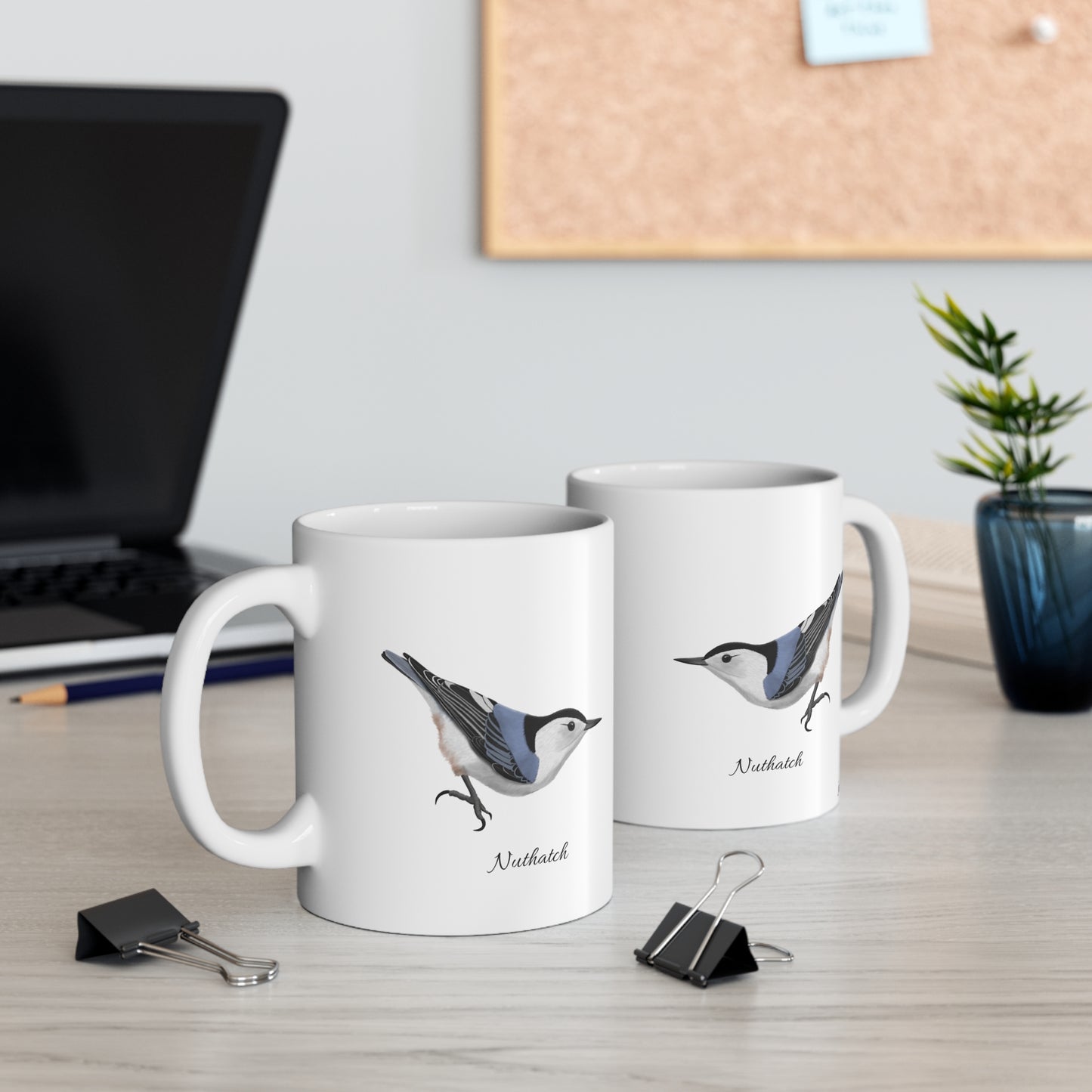 Nuthatch Bird Ceramic Mug Birdwatcher White