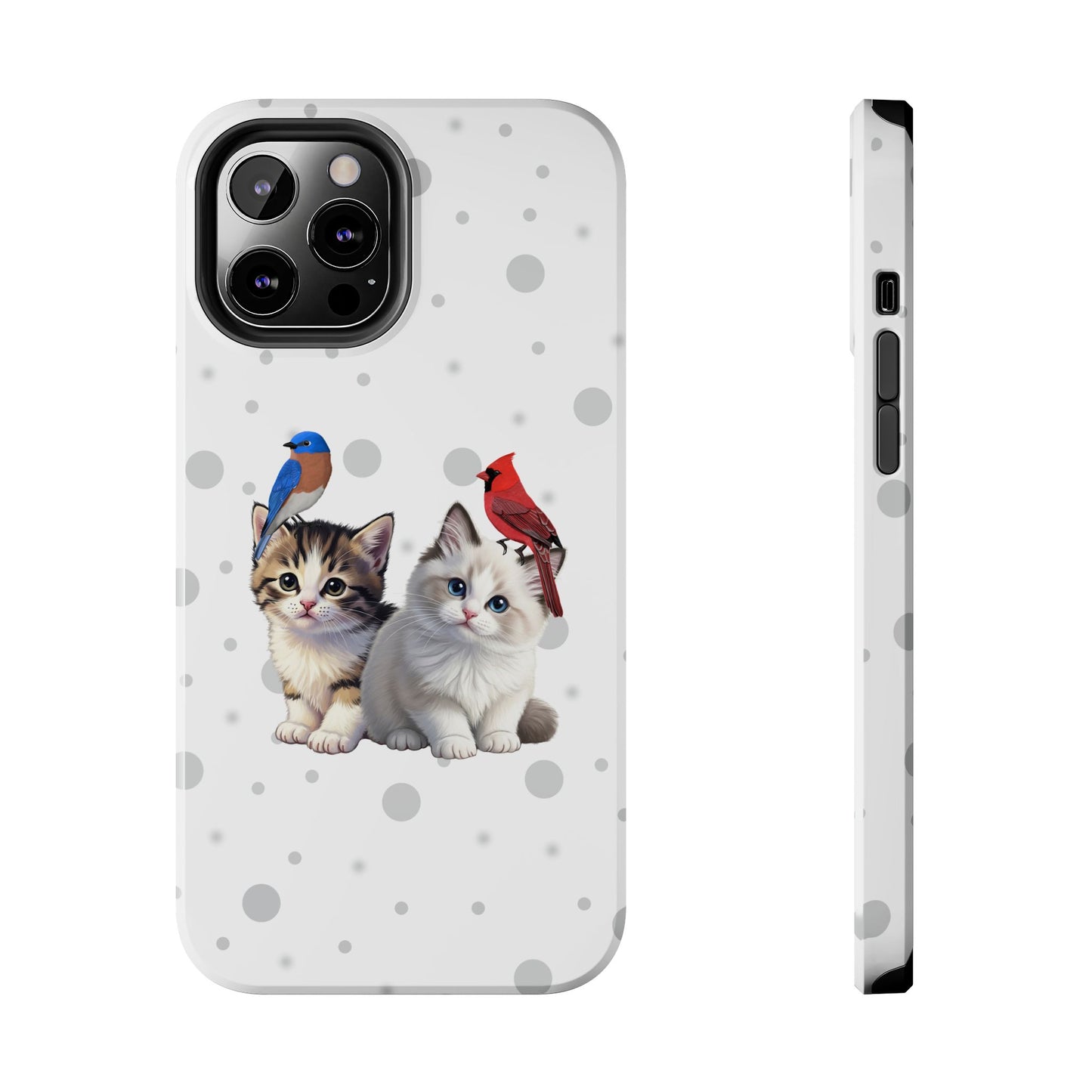 Cute Kitten with Cardinal and Bluebird Animal iPhone Case - Dual-Layer PC/TPU Protective Cover for iPhone