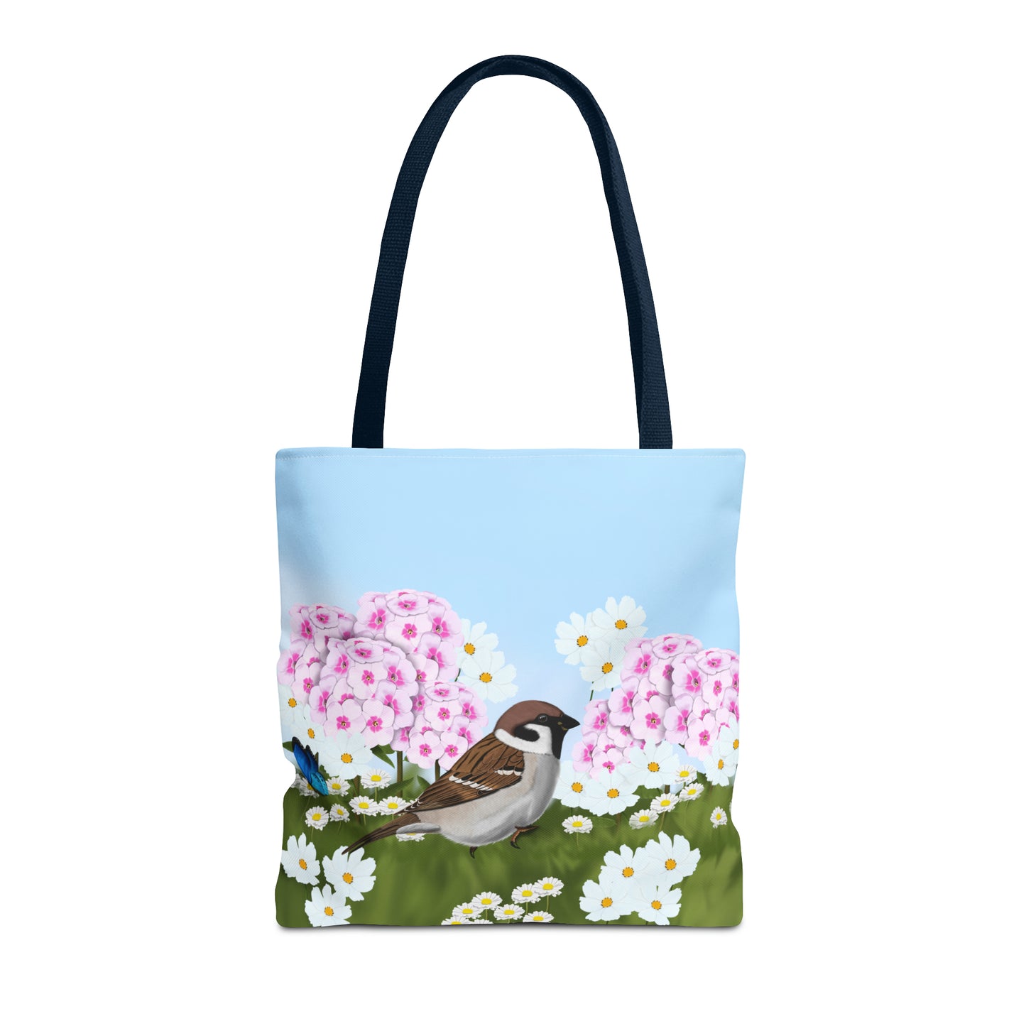 Tree Sparrow in Summer Flowers Bird Tote Bag 16"x16" - jz.birds