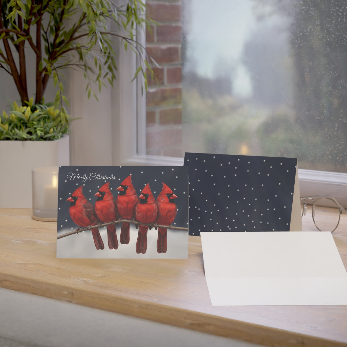 Cardinal Paper products – Cardinals Bird Art Premium Christmas Card 7x5" | Double-Sided Matte Holiday Greeting