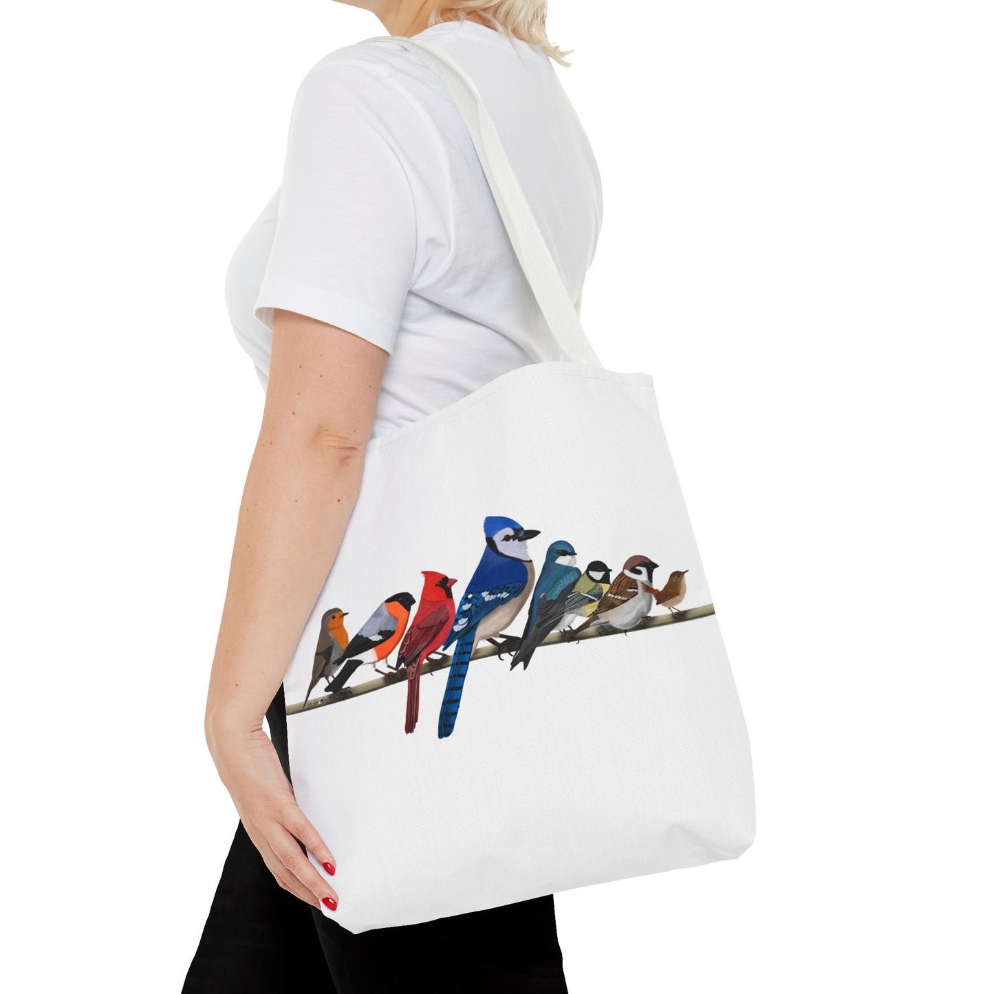 Birds on a Branch Tote Bag 16"x16" Blue Jay Cardinal Robin for Bird Lovers