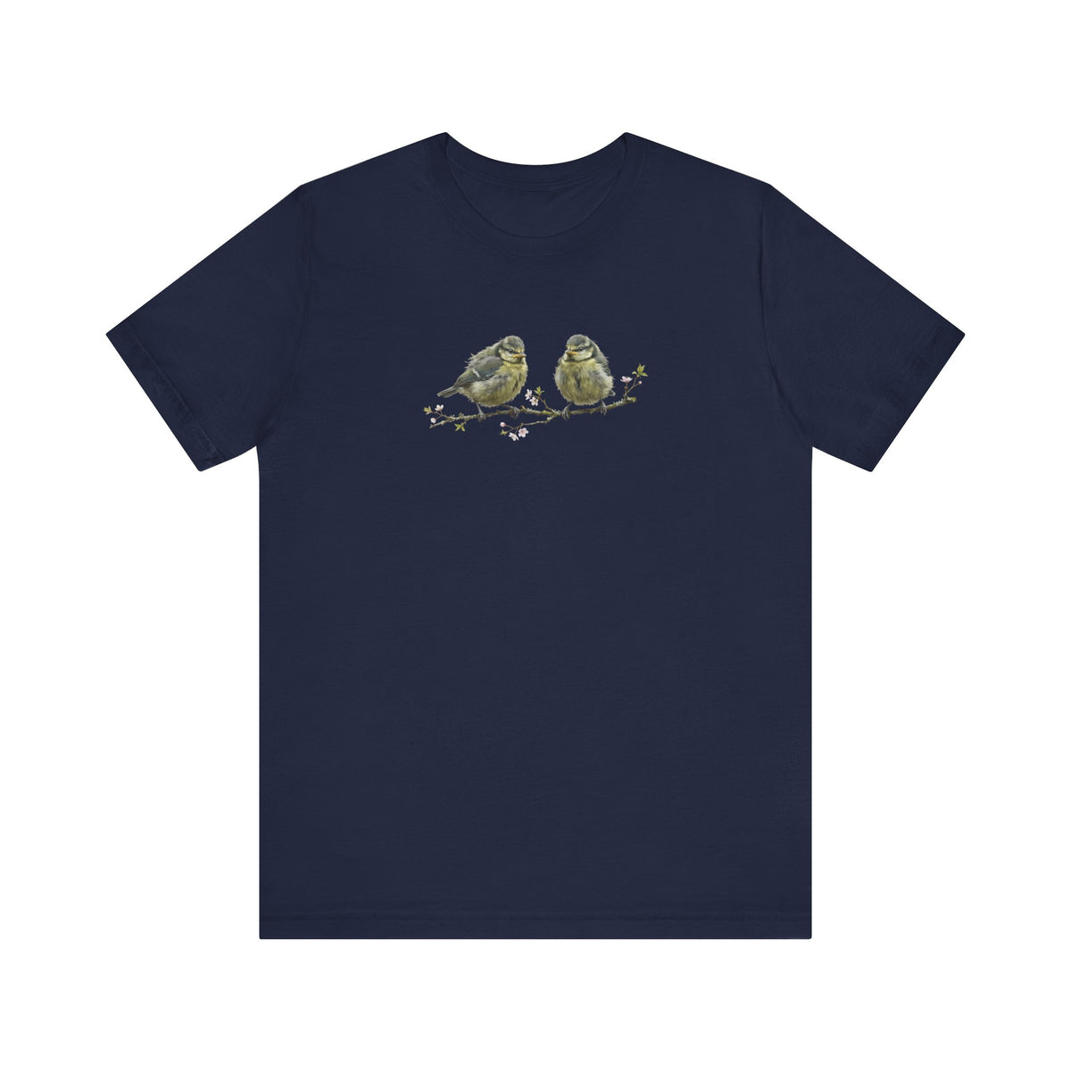 Blue Titmouse Fledgling T-Shirt | Spring Blossoms Unisex Graphic Tee for Bird Watchers