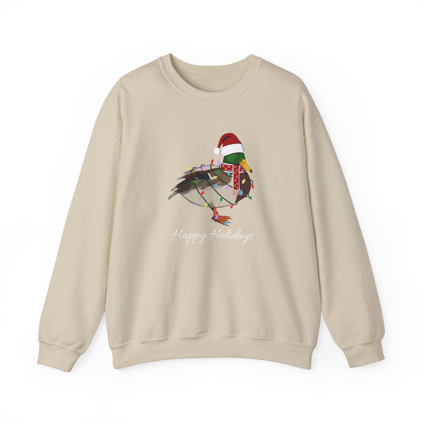 Mallard with Fairy Lights as Santa Happy Holidays Birdwatcher Christmas Bird Sweatshirt