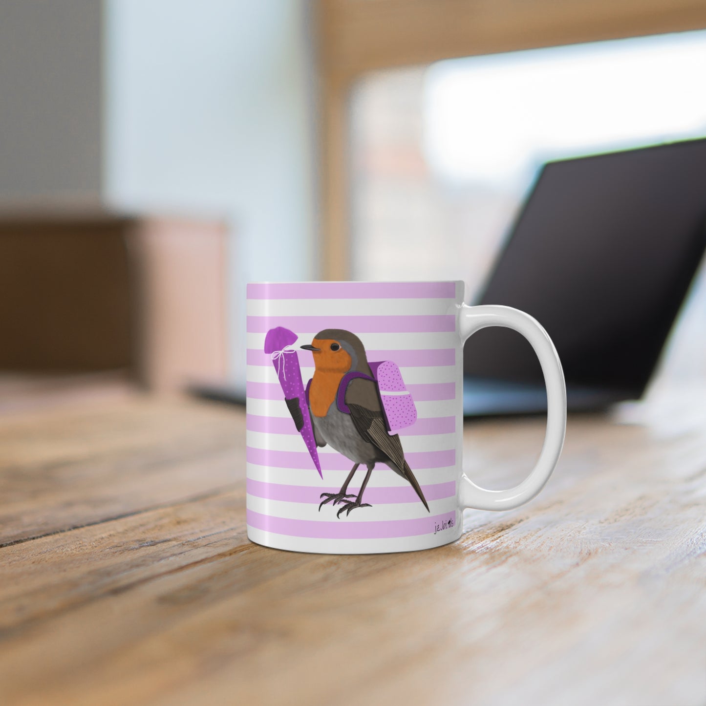 Robin School Enrollment First Day at School Bird Ceramic Mug 11oz Pink
