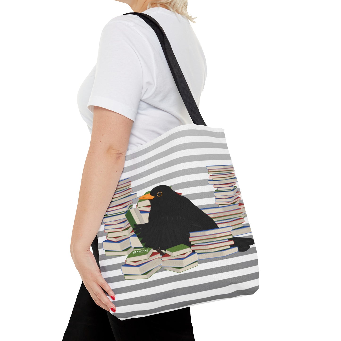 ブラックバード バードアンドブックス バードラバー ブックワーム トートバッグ 16インチ×16インチ